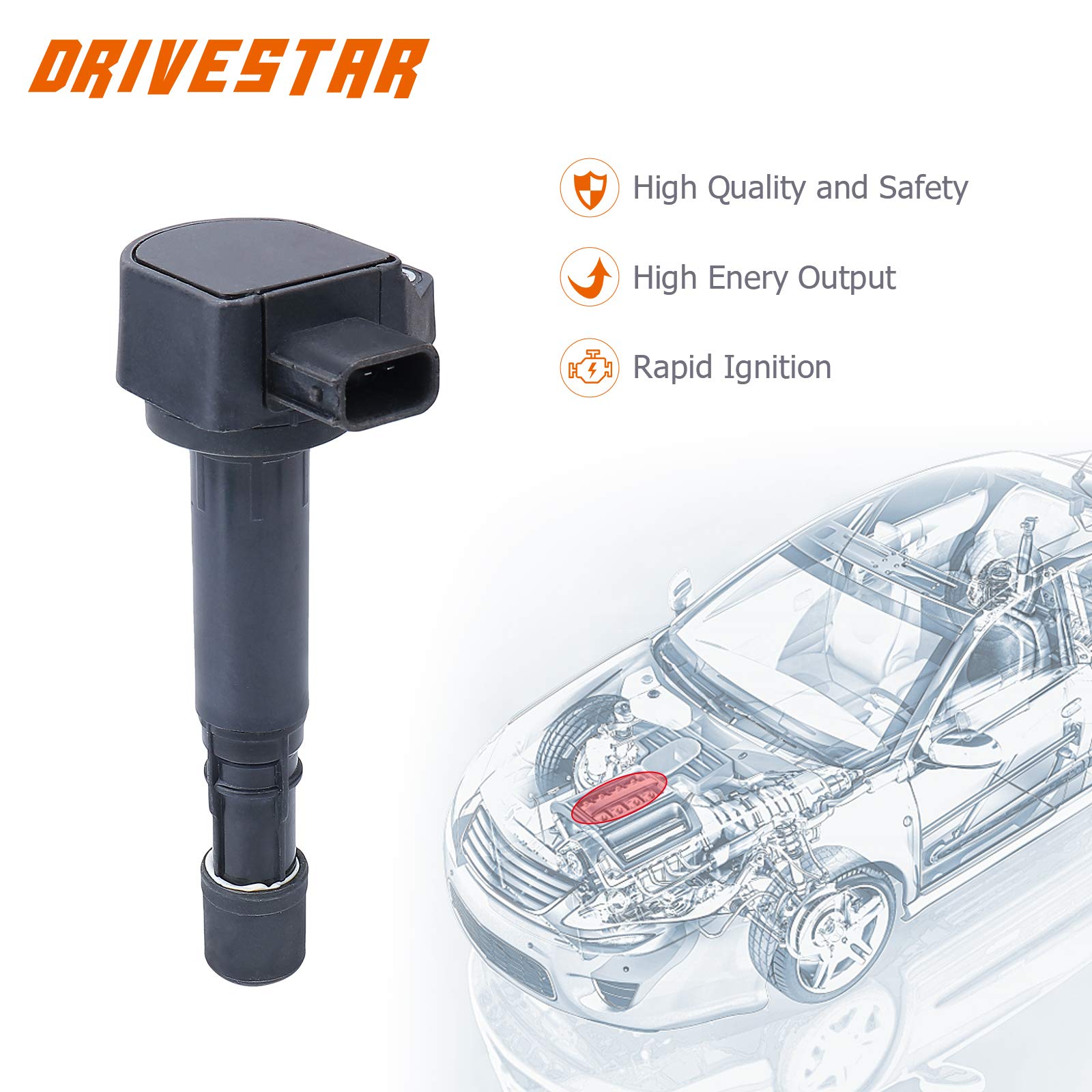 DRIVESTAR UF242 Ignition Coil Pack Replacement for Acura CL 2001-2003, RL 2005-2008, TL 1999-2008 | Honda Accord 2000-2007, Odyssey 1999-2010 | Compatible with OEM 30520-P8F-A01 | Improves Engine Performance & Fuel Efficiency