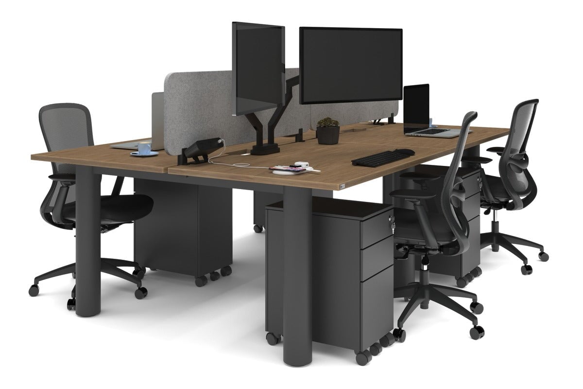 Quadro Cylinder Leg 4-Person Office Workstation Desk - 1400L x 800W with Cable Management Scallop - Ideal for Collaborative Workspaces & Modern Offices