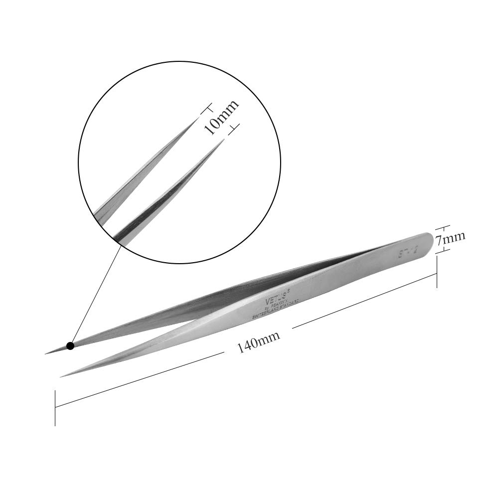 Professional Lash Extension Tweezers - Vetus Straight Pointed Stainless Steel Eyelash Tweezers for Lash Extensions, False Eyelash Application & Precision Electronics Work - Perfect for Salon Professionals & DIY Beauty Enthusiasts