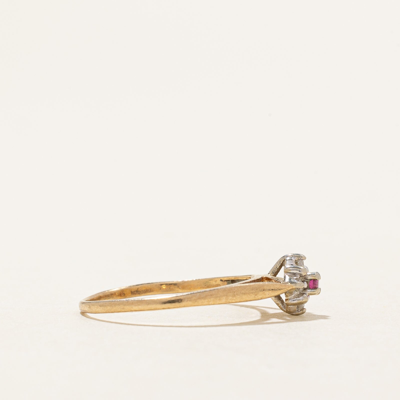 Exquisite Ruby & Diamond Cluster Petite Ring | 0.04ct Ruby & 0.02ctw Diamonds | Size 4 | Perfect for Anniversary Gifts, Valentine's Day & Special Occasions