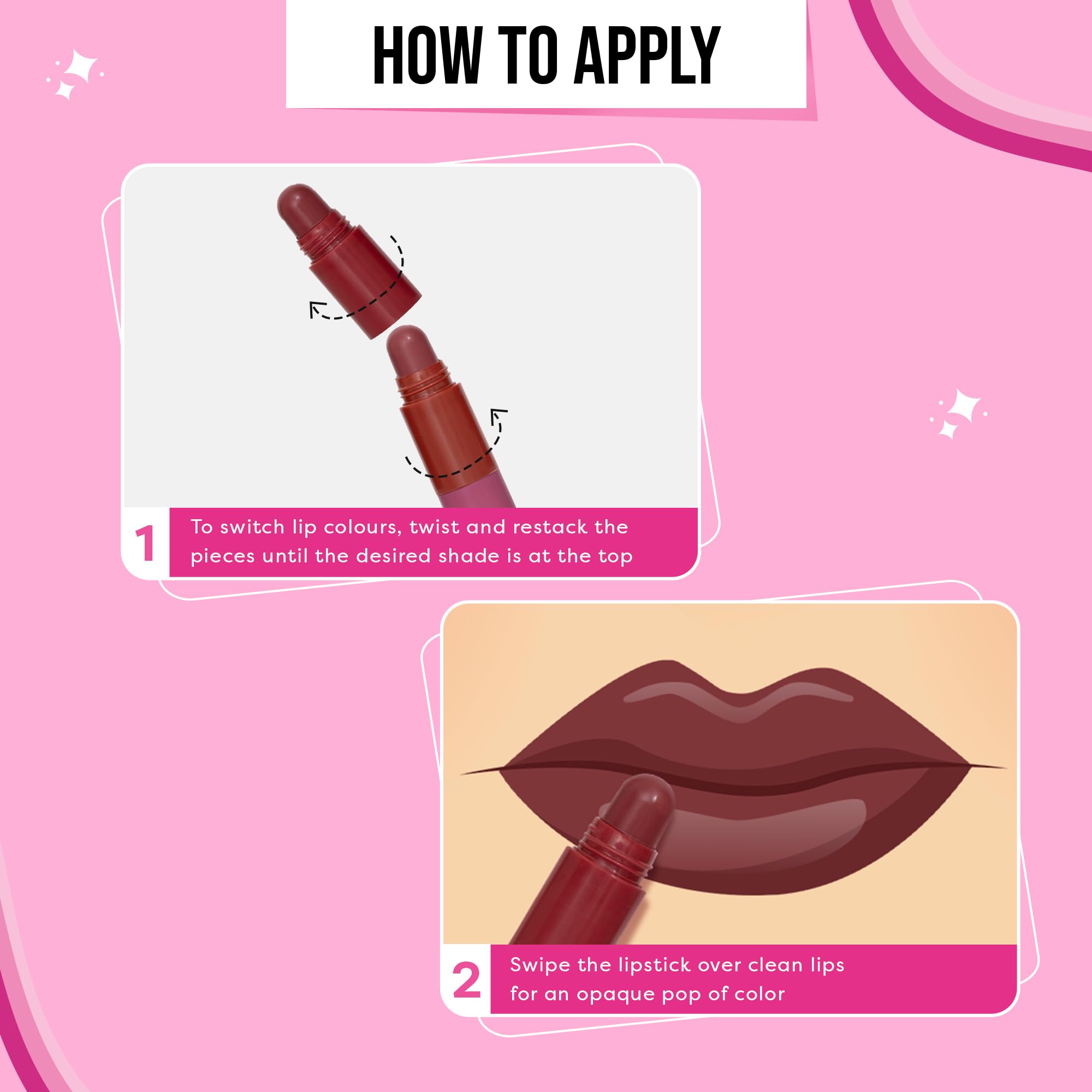 SUGAR POP 4 in 1 Lip Twist Stackable Lipstick Set - Hydrating Matte & Satin Finish with Castor Oil | 6.4g #03 Bare Perfection | Multi-Use Lip Color for Everyday Wear, Date Night & Special Occasions
