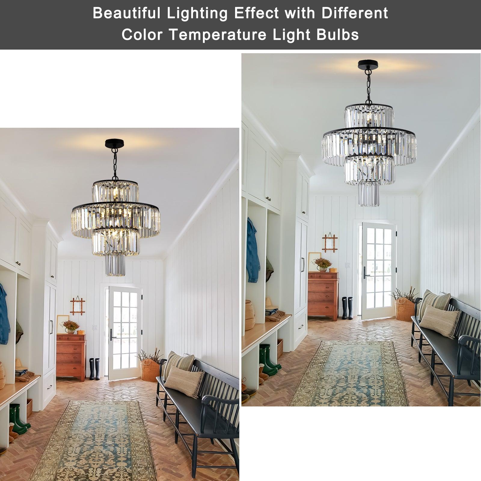 Luxury Black Crystal Chandelier - 19.7 Inch Modern Hanging Pendant Light Fixture for Dining Room, Bedroom & Living Room - Elegant Lighting for Home Decor, Weddings & Special Events