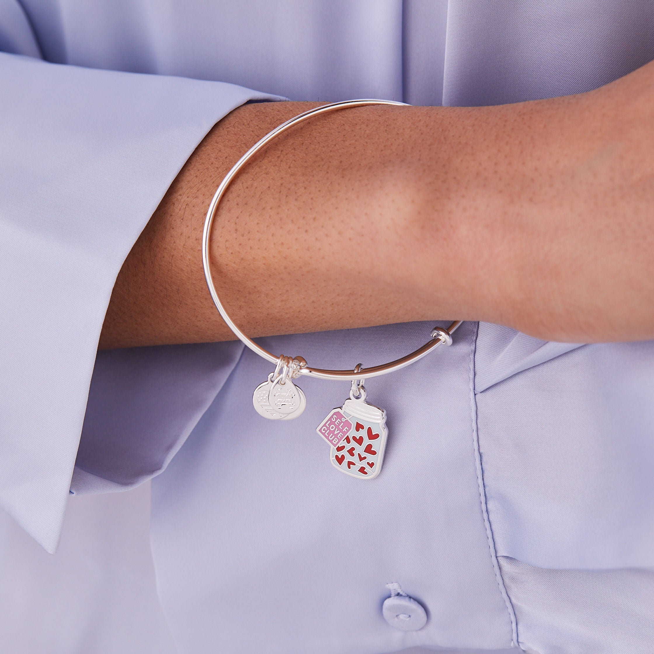 Self Love Club Charm Bangle Bracelet - Dainty Adjustable Cuff for Women - Perfect for Daily Wear, Gifts & Positive Affirmations