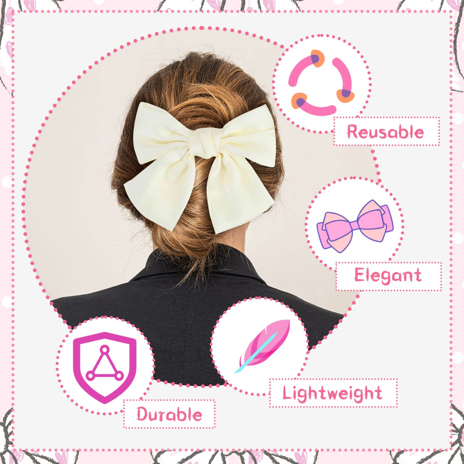 Elegant White Satin Hair Bow Clip for Women & Girls - Soft Silky Ribbon Hairpin, Big Bowknot French Barrette - Perfect for Weddings, Parties & Everyday Style (1pc)