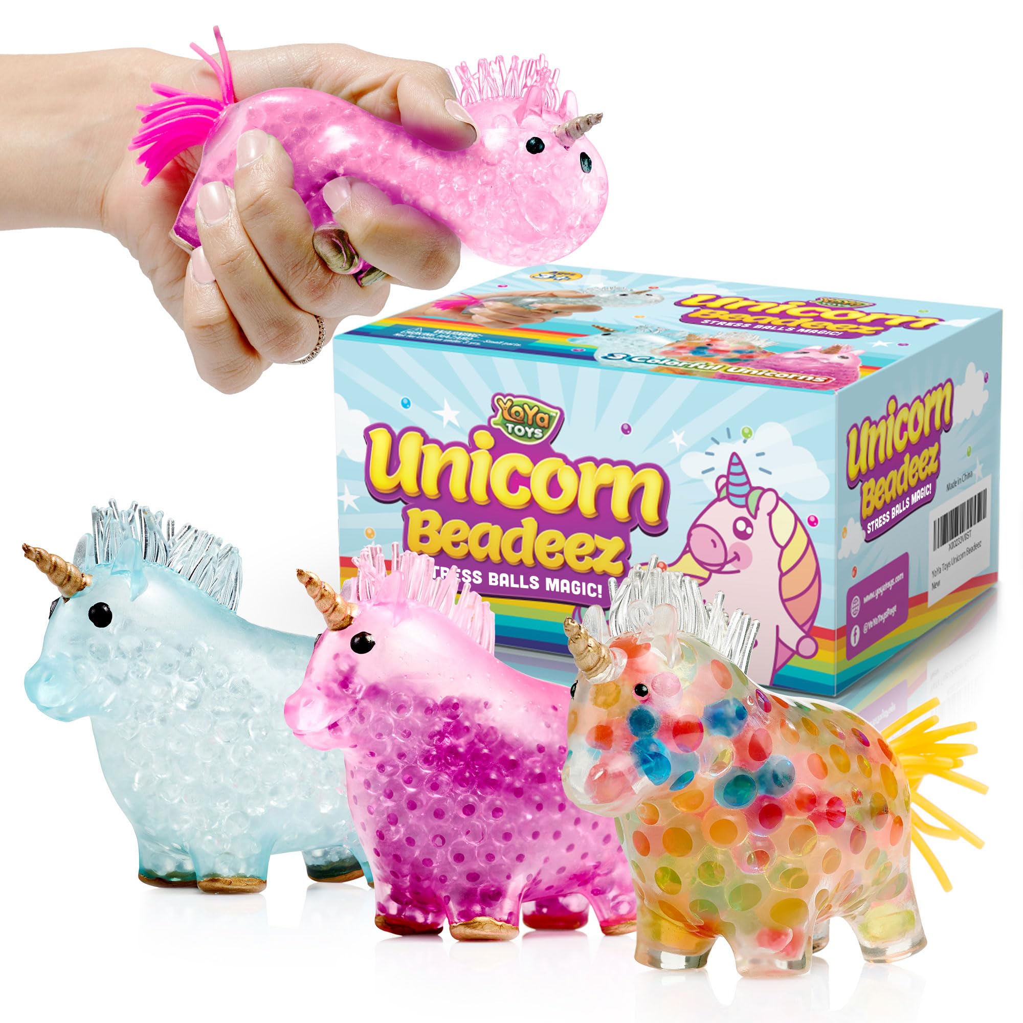 Yoya Unicorn Fidget Squishy Ball - 3 Pack Super Soft Stress Relief Toys for Kids & Adults | Perfect Sensory Toy for ADHD, Anxiety & Autism | Fun Office Desk & Classroom Fidget Toy | Great Gift for Birthdays, Christmas & Party Favors