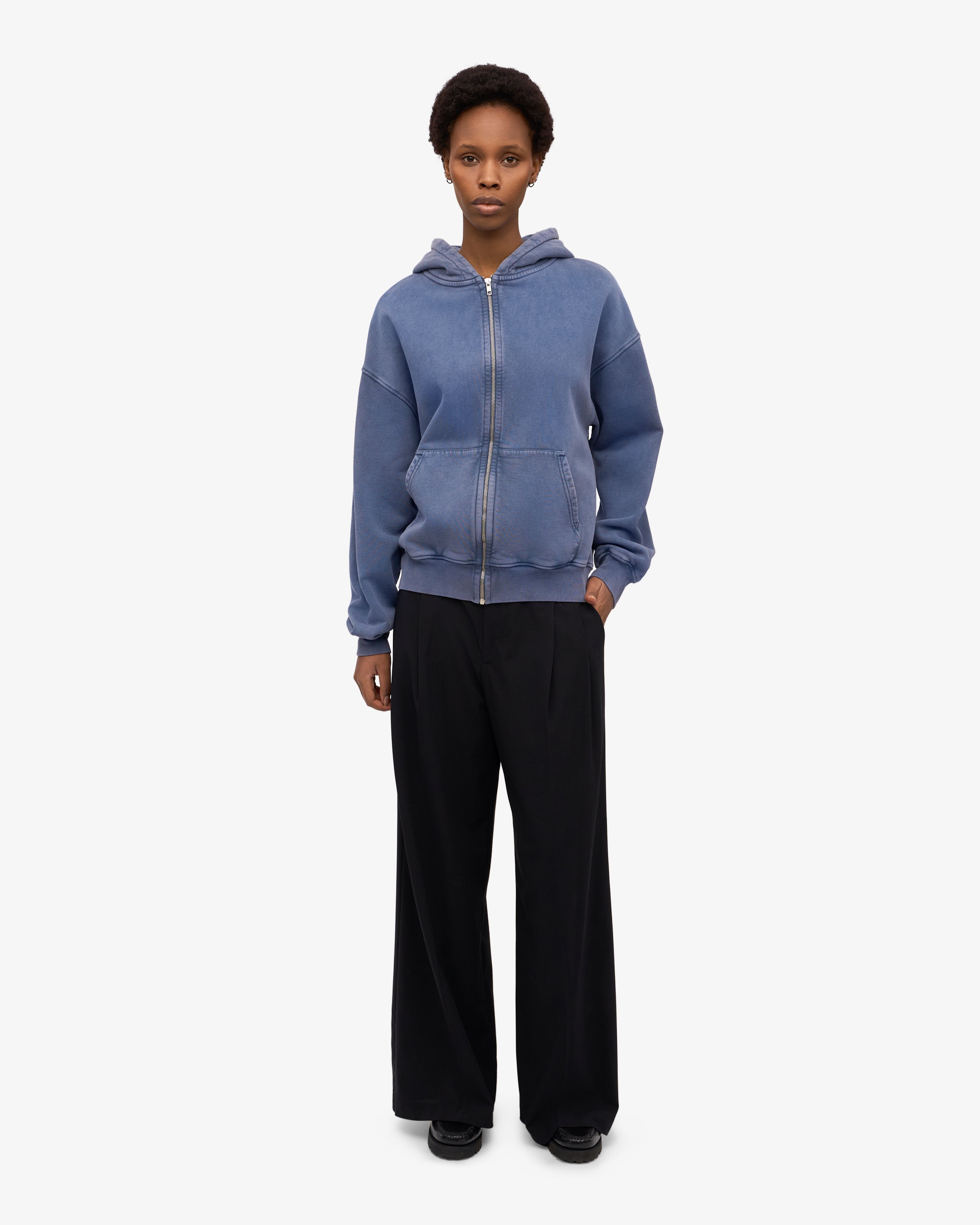 Organic Oversized Zip Hoodie for Women & Men - Soft Fleece Pullover with Pockets - Neptune Blue - Cozy Loungewear for Casual Wear & Outdoor Activities