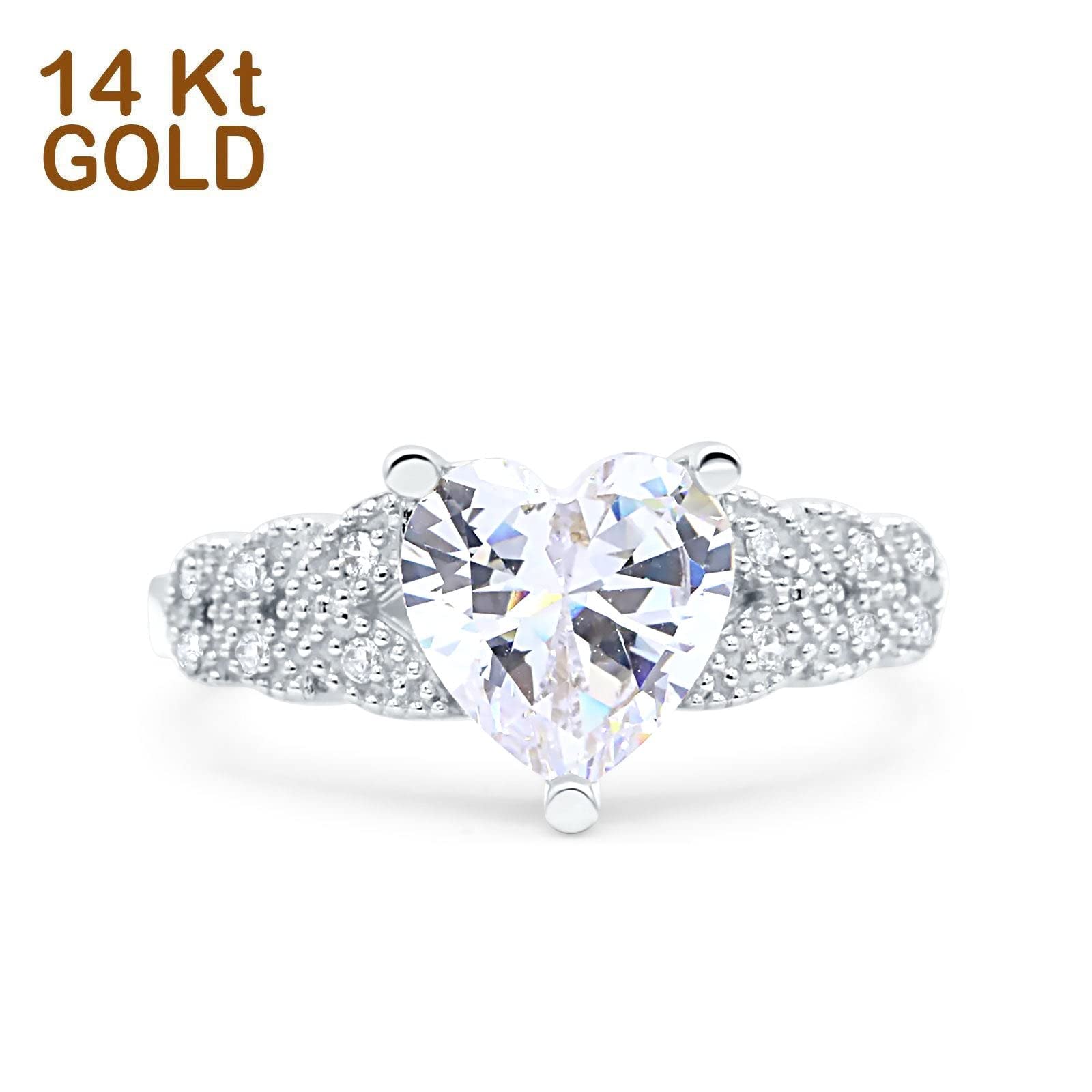14K Gold Heart Promise Ring for Women - Cubic Zirconia Bridal Wedding Engagement Ring - Perfect for Anniversaries, Proposals & Romantic Gifts