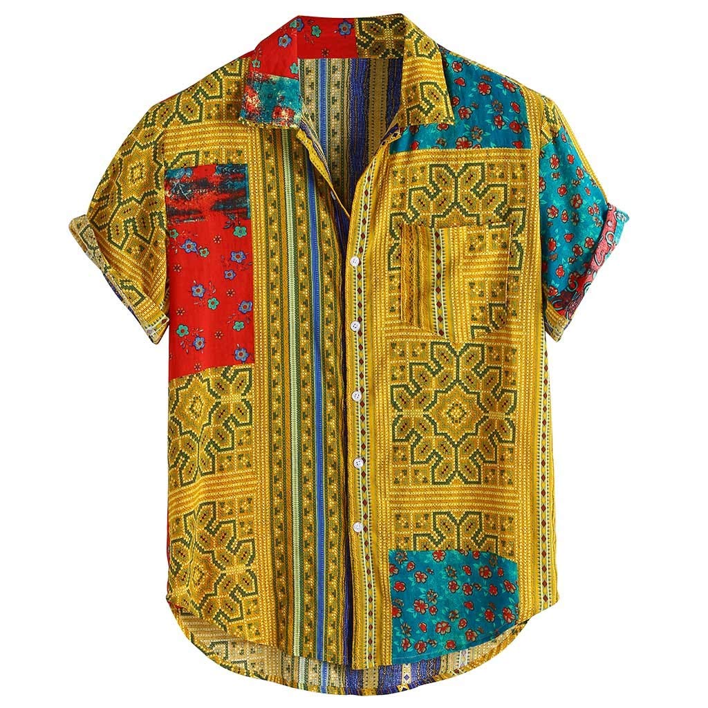 Haoricu Men's Short Sleeve Casual Dress Shirt - Regular Fit Spread Collar Floral Print Summer Beach Shirt for Outdoor, Vacation & Party Wear