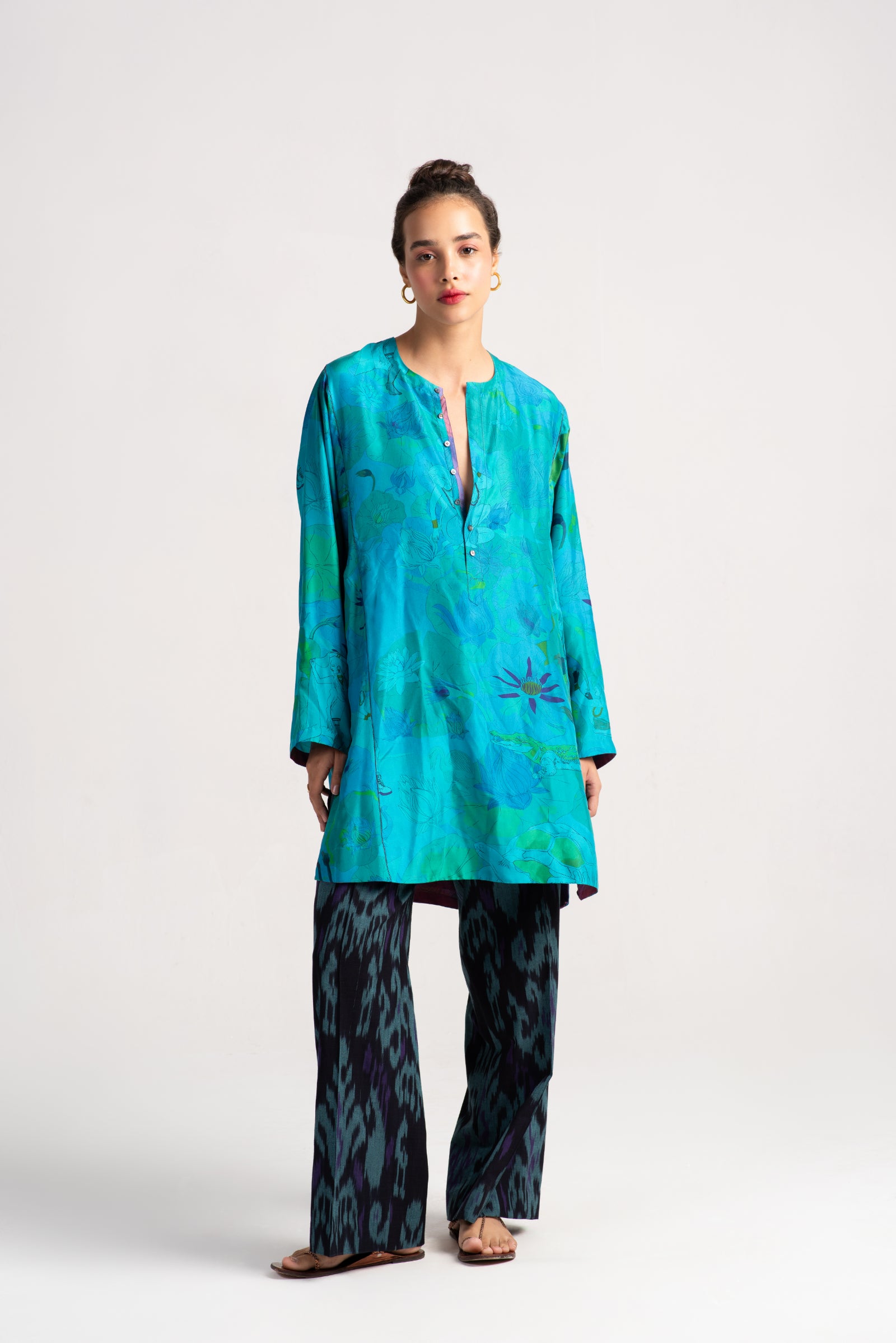 Kavita Women's Silk Kurta in Aqua Blue - Elegant Indian Tunic for Casual Wear, Festivals & Special Occasions