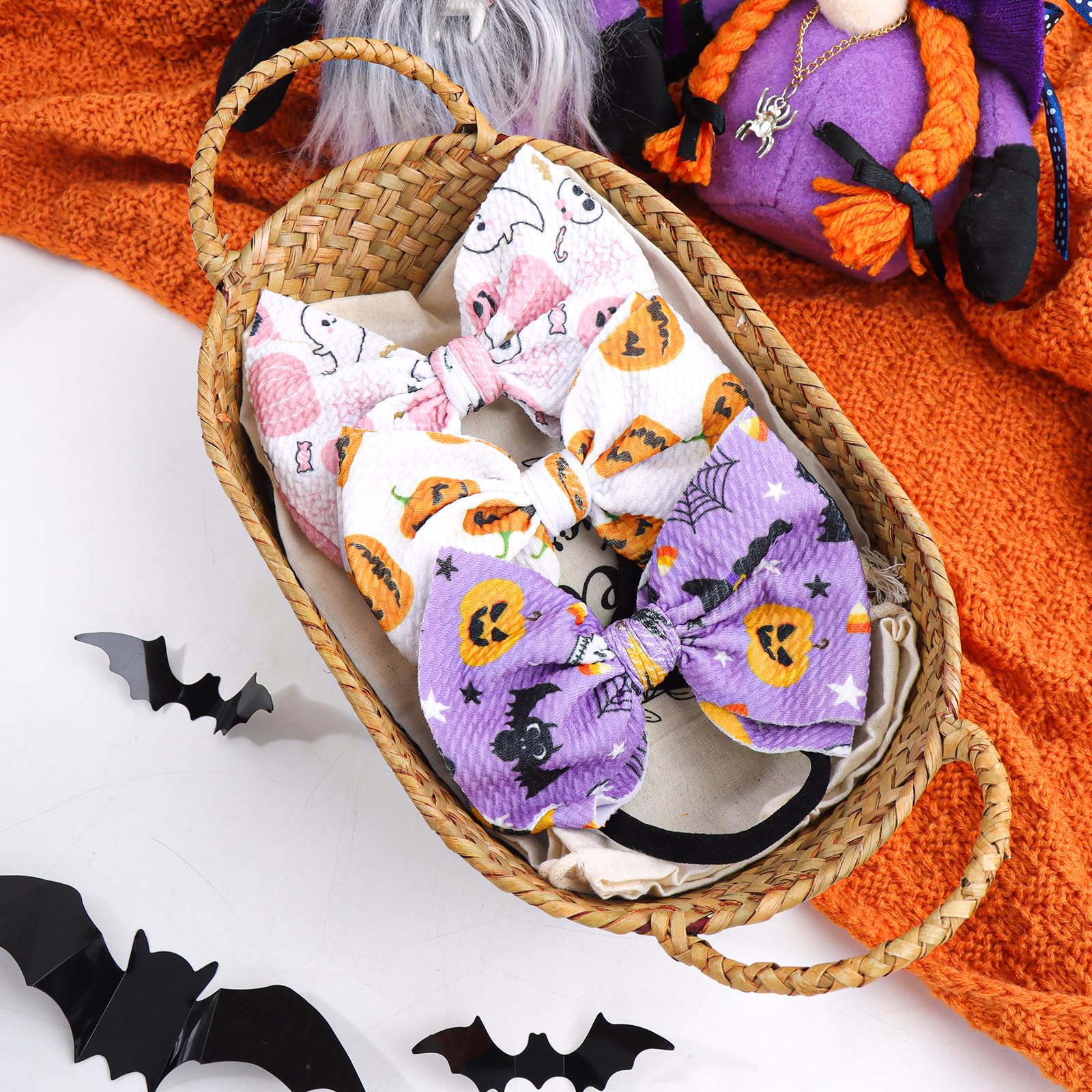 Halloween Baby Headbands with Bows - Pumpkin & Ghost Print for Girls - Party & Photo Props