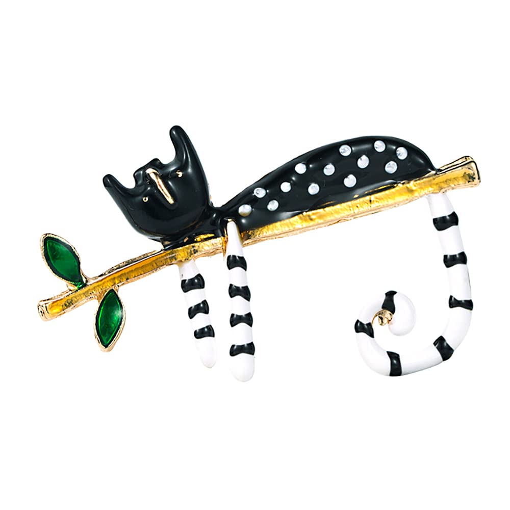 Elegant Black & White Cat Brooch Pin for Women & Teens - Fashionable Enamel Kitten Lapel Pin with Green Leaf Design - Perfect Cute Dress Accessory for Birthday, Christmas & Everyday Wear - Jewelry Gift for Cat Lovers