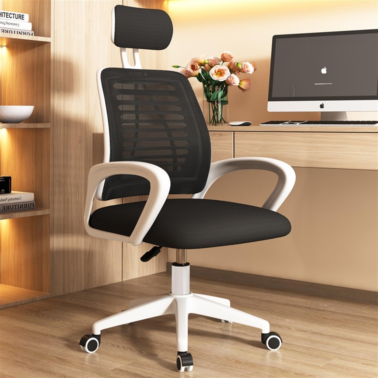 Ergonomic Office Chair with Lumbar Support - High Back Mesh Desk Chair with Fixed Armrests & Soft Foam Seat Cushion for Home & Office Use - Perfect for Long Work Hours, Gaming, and Study Sessions (Black)