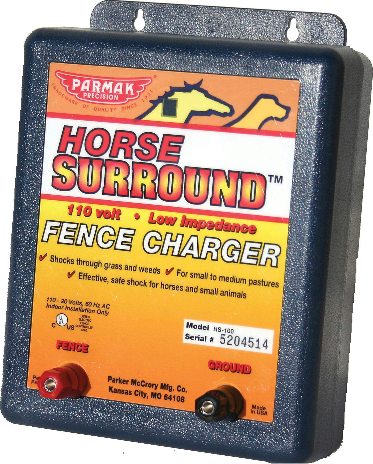 Parmak HS-100 110-20 Volt Low Impedance Electric Fence Charger for Horses - Powerful Livestock Containment System for Pastures, Farms & Ranches