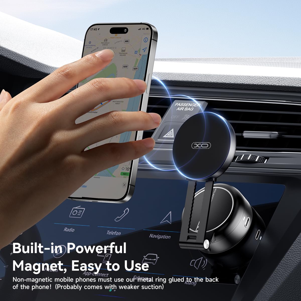 Strong Magnetic Car Phone Holder for iPhone 16/15/14/13/12 - Adjustable & Foldable Vacuum Suction Mount - Universal for Car, Shower, Mirror & Smooth Surfaces (Non-Charging) - Perfect for Driving, Bathroom Use & Home Organization