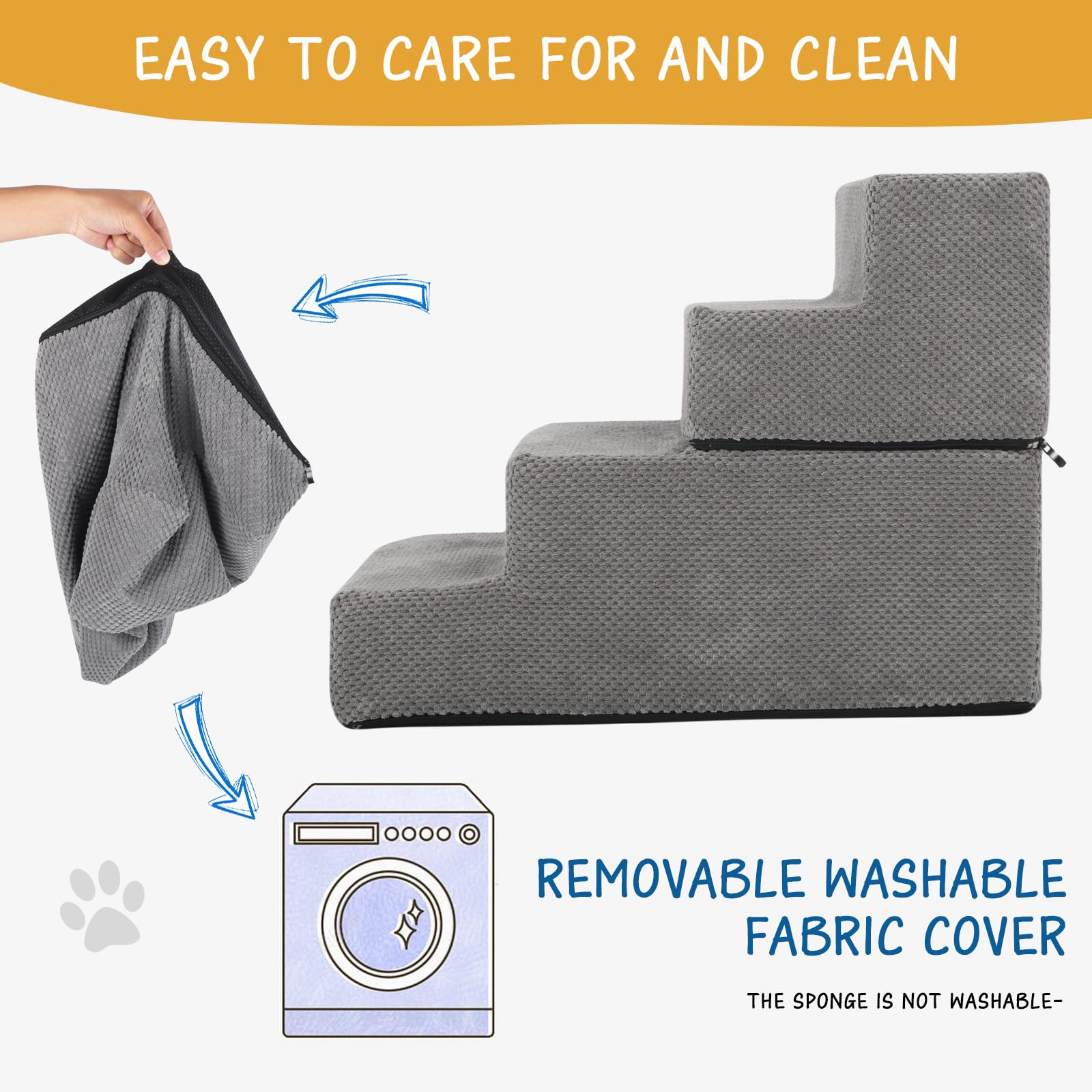 4-Step Non-Slip Pet Stairs for Small Dogs & Cats - Grey Pet Steps for Beds & Couches (18.5