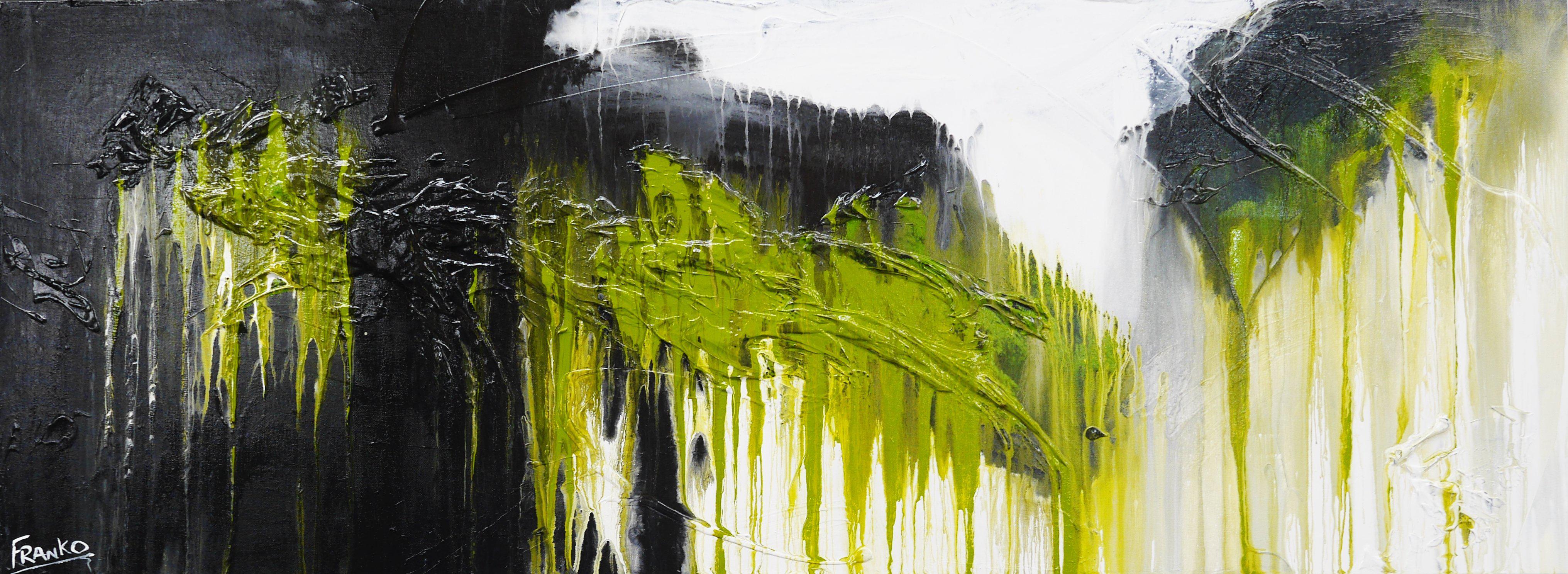 160cm x 60cm Black Green White Abstract Canvas Painting - Modern Brush Stroke Wall Art for Living Room, Bedroom & Office Decor