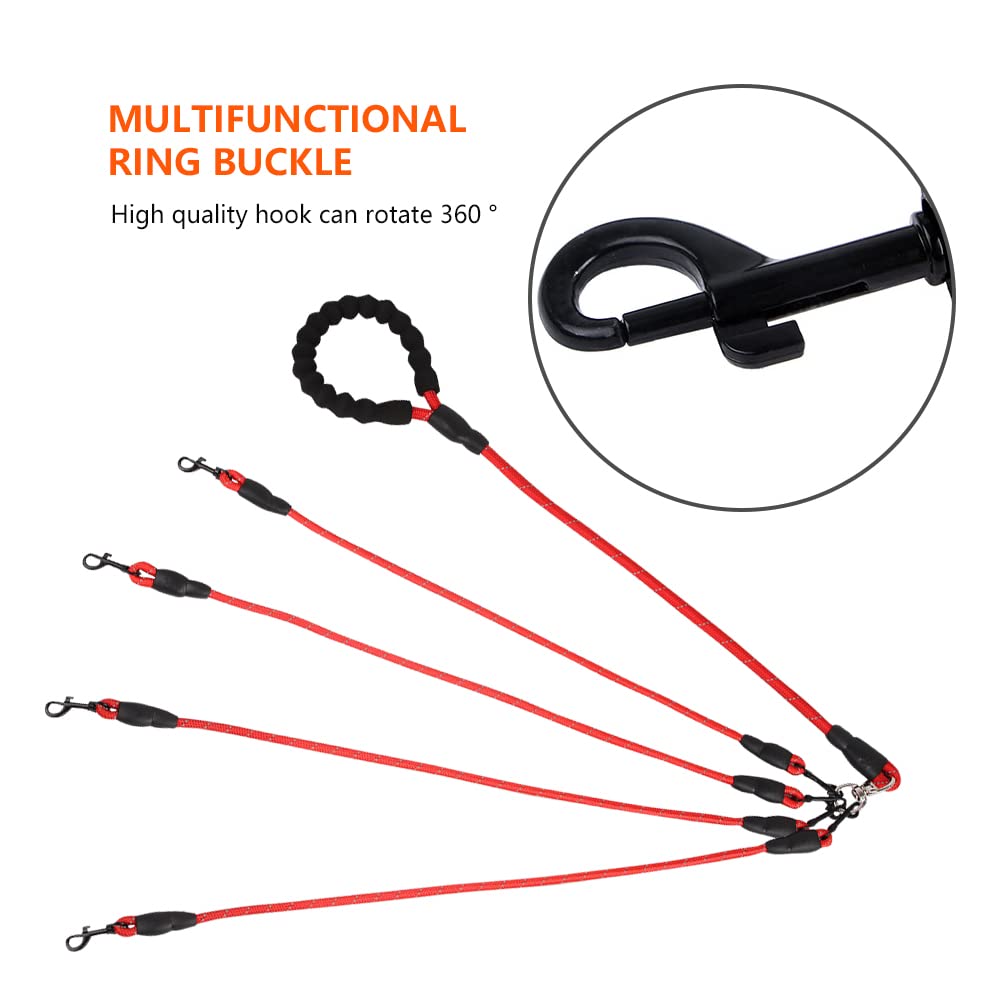 **4-in-1 Reflective Dog Leash Set – Tangle-Free 360° Swivel, Comfortable & Durable for Large, Medium & Small Dogs (Red) – Perfect for Walking, Training & Multi-Dog Owners**