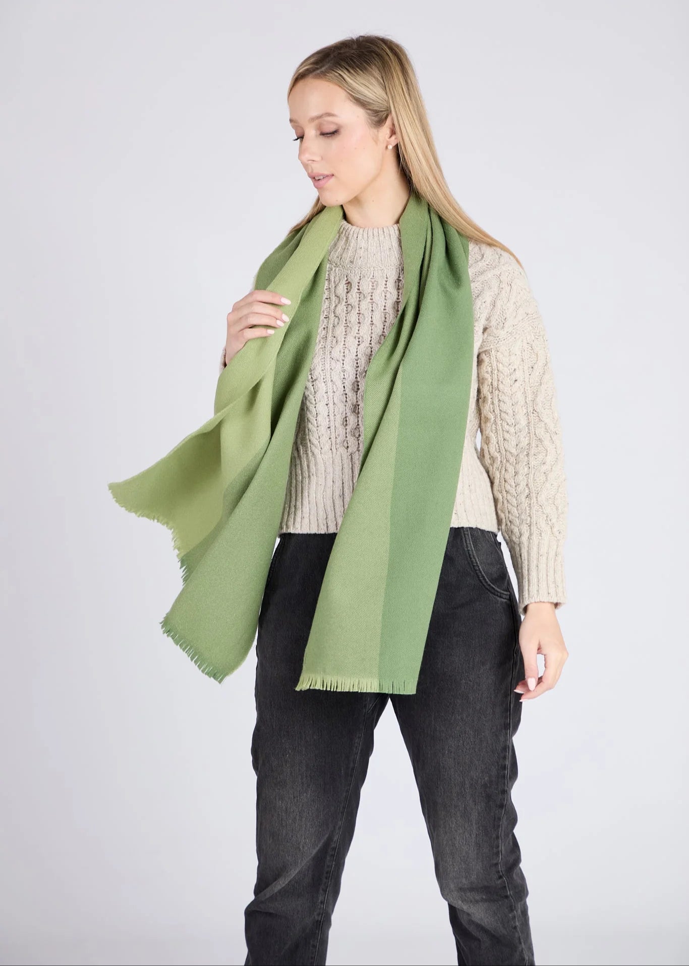 Foxford Giant Merino Wool Scarf - Soft Warm Winter Accessory with Four Green Stripes | Perfect for Cold Weather, Outdoor Activities & Fashion Styling