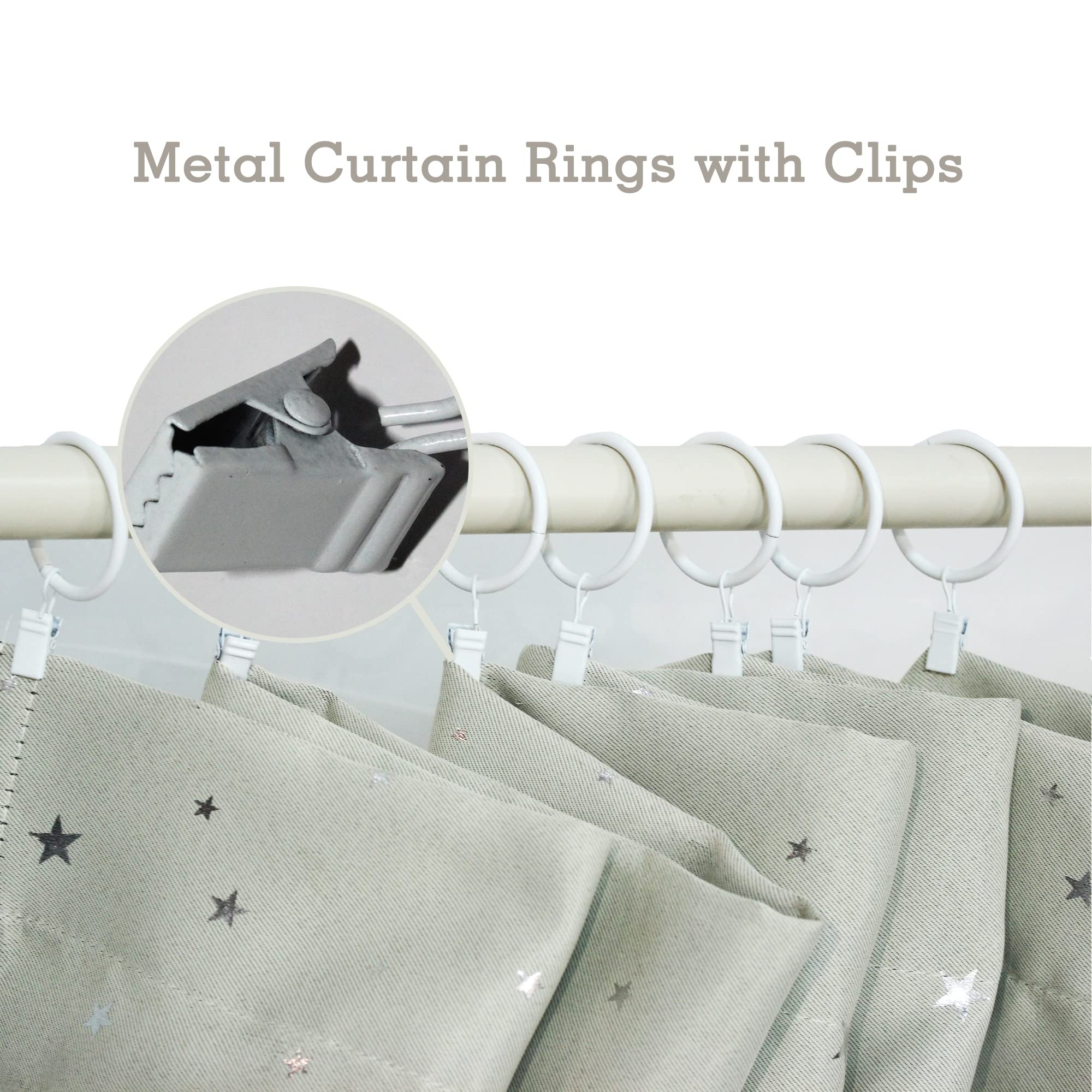 TRMESIA White Curtain Rings with Clips - 15 Pack, 1.5