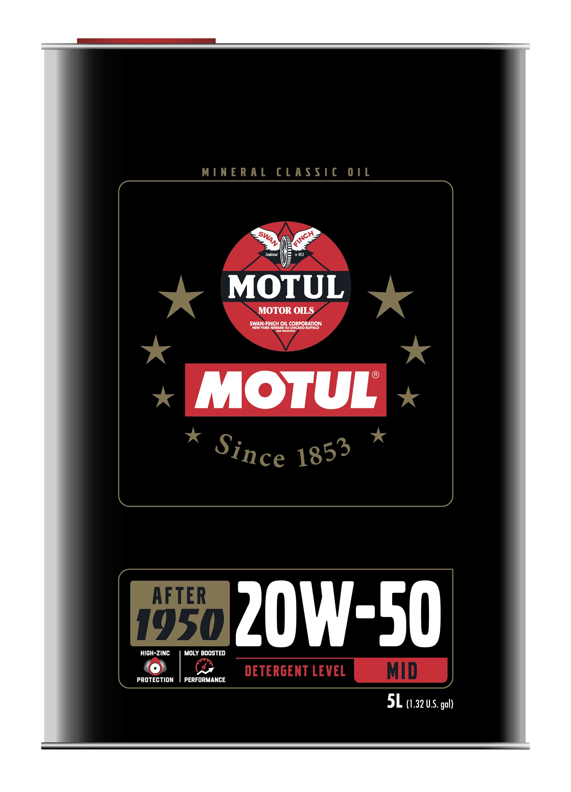 Motul Classic 20W-50 Performance Motor Oil - Mineral Multi-Grade Engine Oil (5 Liter, 109560) for Classic Cars, Motorcycles & High-Mileage Vehicles - Ideal for Summer Use & Heavy-Duty Performance