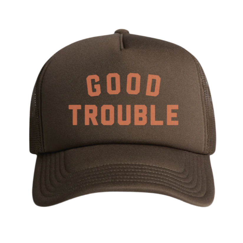 Good Trouble Trucker Hat - Stylish Walnut Color Baseball Cap for Men & Women - Perfect for Outdoor Activities, Sports, and Casual Wear