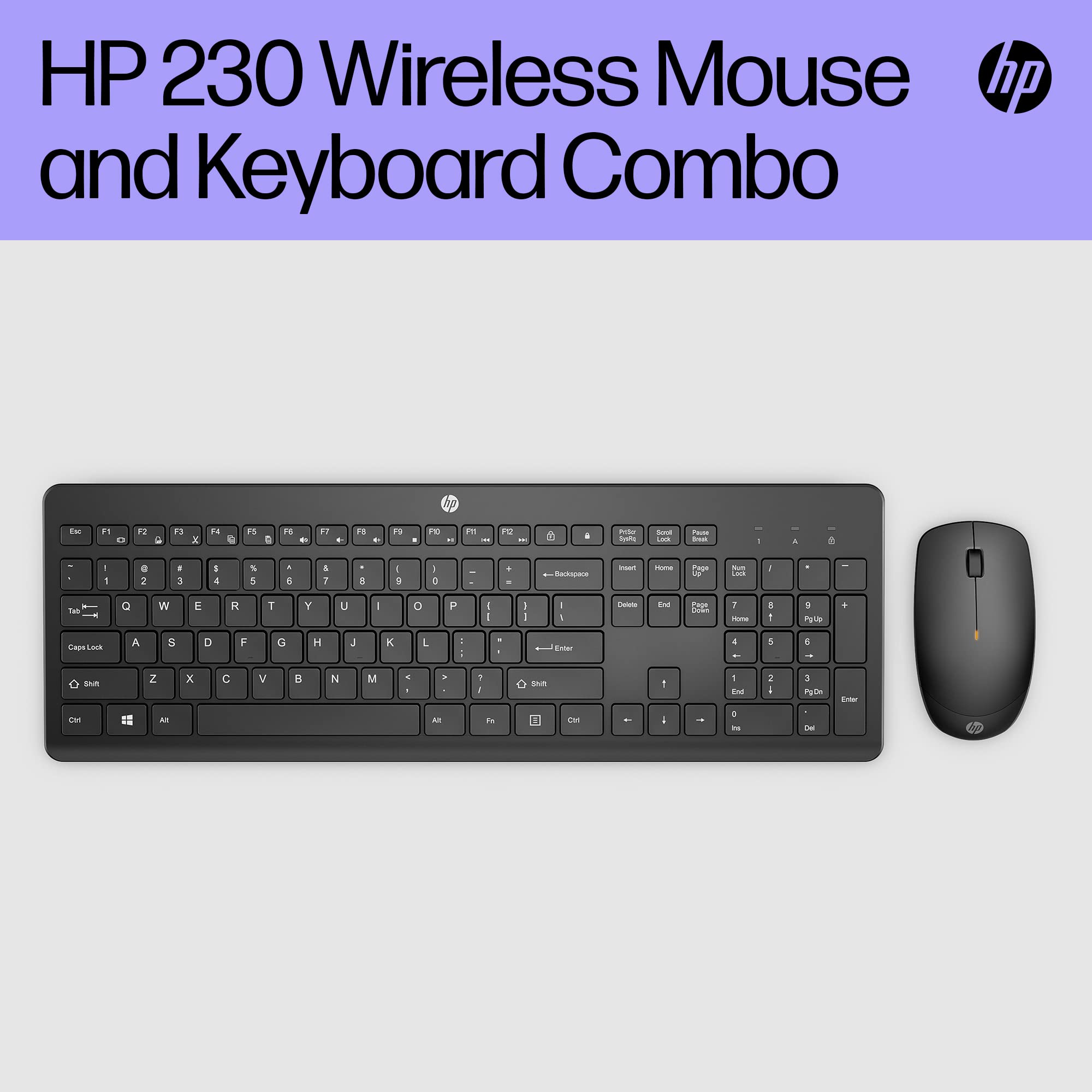 HP 230 Wireless Keyboard and Mouse Combo Set - 2.4GHz USB-A Nano Receiver, 1600 DPI Adjustable Mouse, 16-Month Battery Life - Ergonomic Black Design for Home Office, Gaming & Productivity