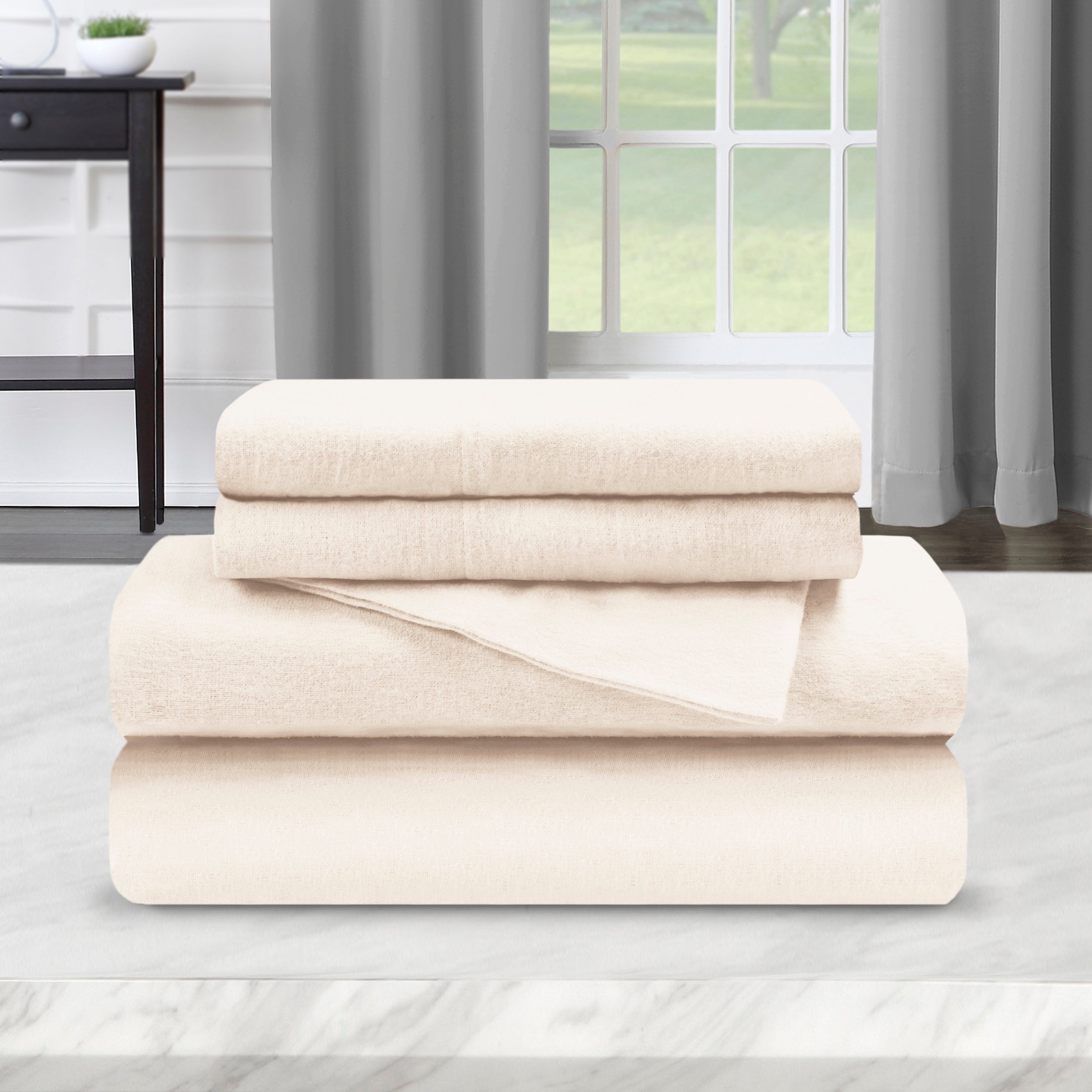 Premium Flannel Cotton Bed Sheet Set - Deep Pocket, Modern Solid Design - Perfect for Cozy Winter Nights & Home Decor