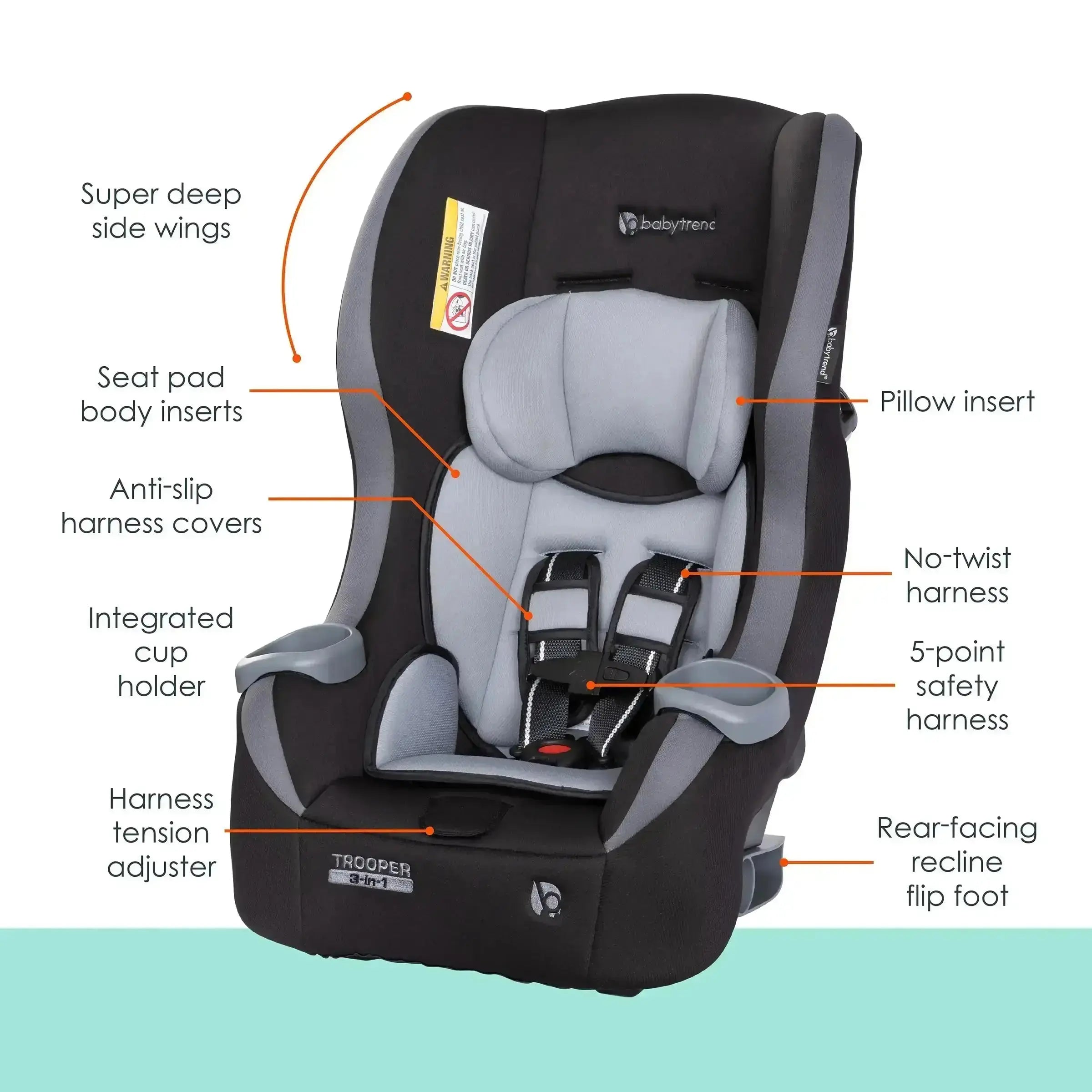 Trooper™ 3-in-1 Convertible Car Seat for Toddlers & Kids | Rear-Facing, Forward-Facing & Booster | Dash Black Color | Meijer Exclusive | Safe for Travel & Everyday Use
