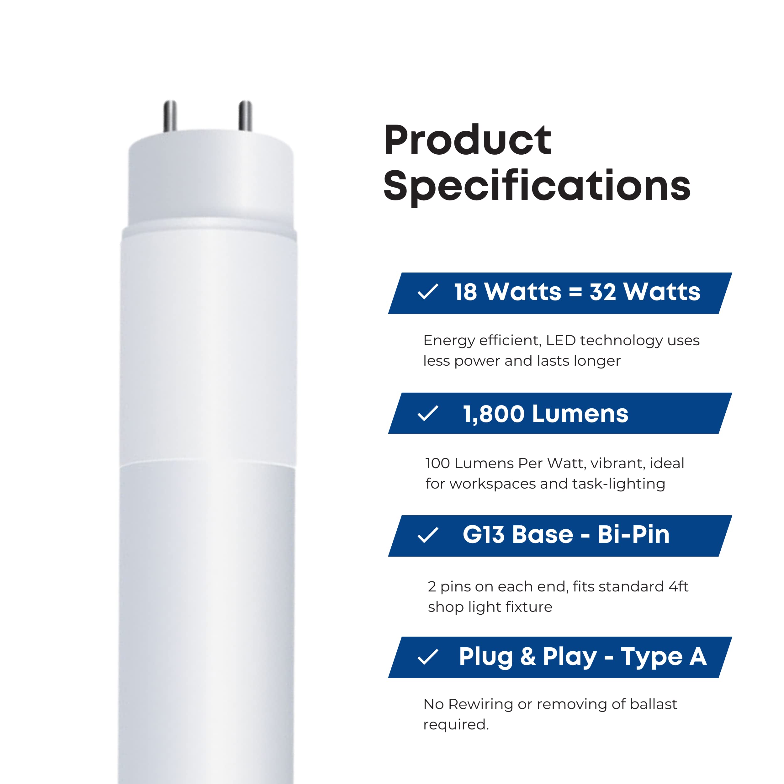 Feit Electric LED 4ft T8 Tube Lights - 32W Equivalent, Type A Plug & Play, Frosted Warm White (10 Pack) - Perfect for Office, Garage, and Warehouse Lighting