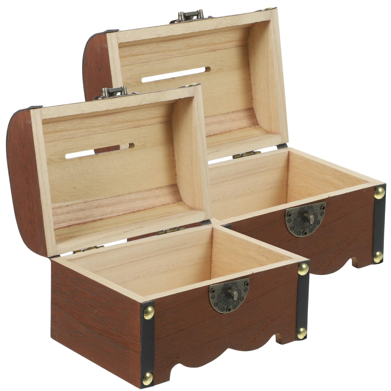 2pcs Wooden Treasure Chest with Lock - Pirate Style Piggy Bank for Money & Coin Storage - Perfect for Kids Savings, Pirate Themed Parties & Home Decor