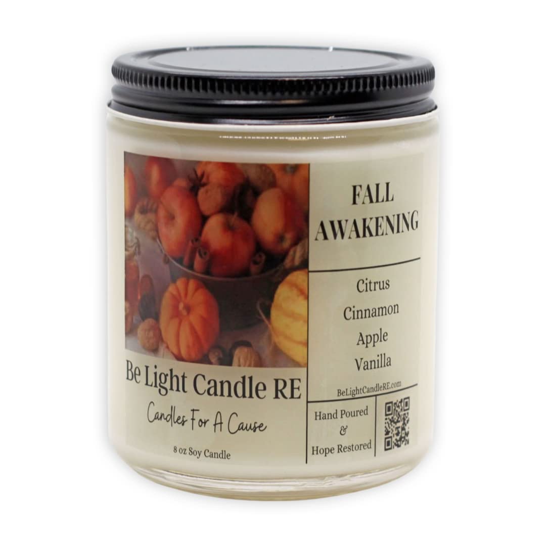 Non-Toxic 8oz Soy Candles - Fall Awakening Scented Candles for Home | Long-Lasting, Purpose-Driven & Gift-Ready | Perfect for Relaxation, Aromatherapy & Cozy Fall Evenings | Be Light Candle RE