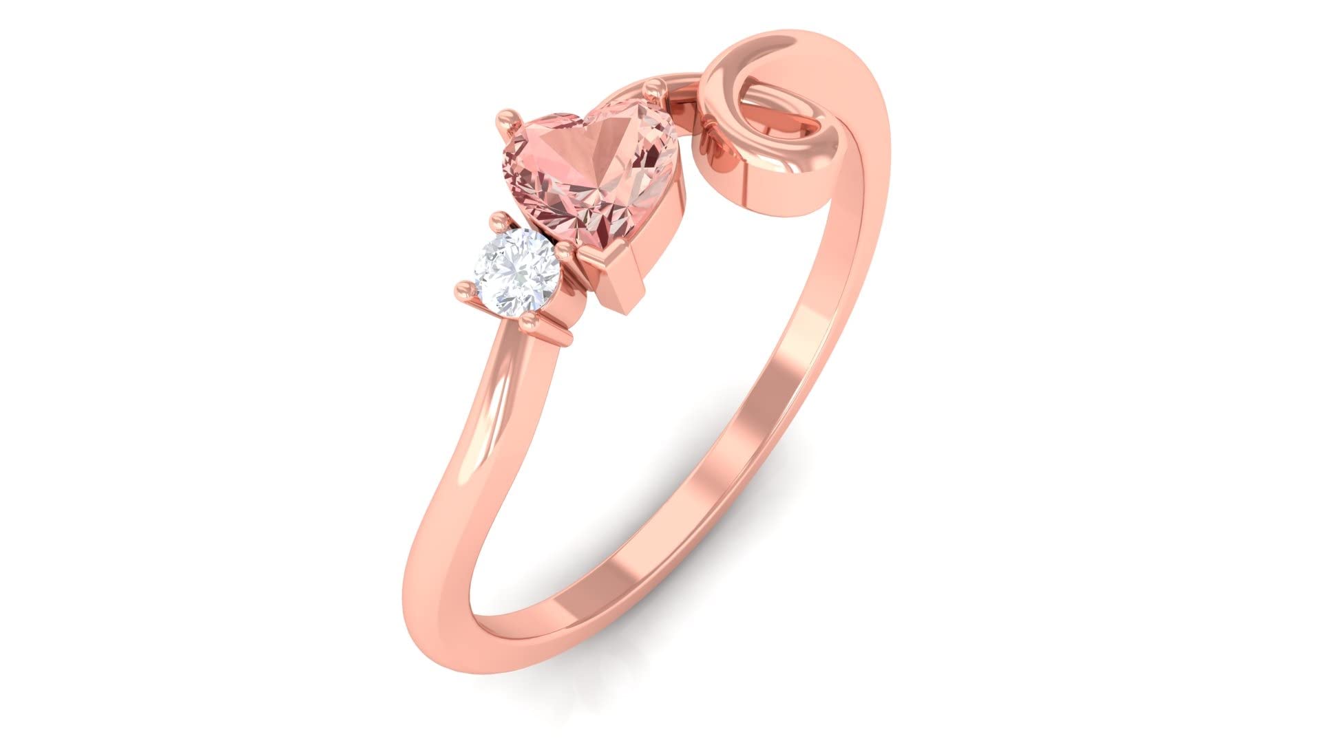 0.25 CT Heart-Shaped Morganite & Diamond Promise Ring for Women - 14K Solid Gold Twisted Band, Genuine Peach Morganite Engagement Jewelry - Perfect for Valentine's Day, Anniversary & Romantic Gifts