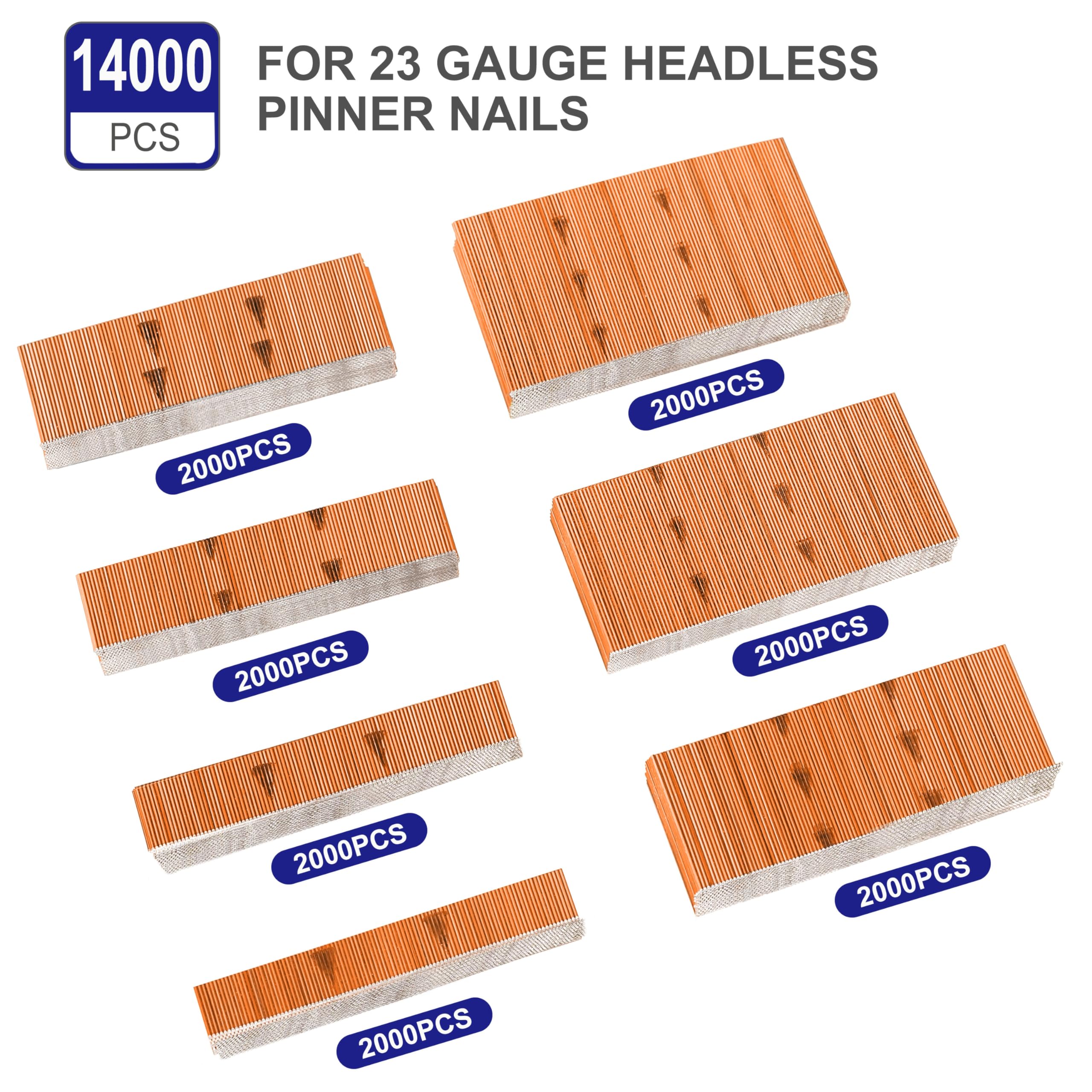 14000 Pcs 23 Gauge Headless Pin Nails - 7 Sizes (3/8
