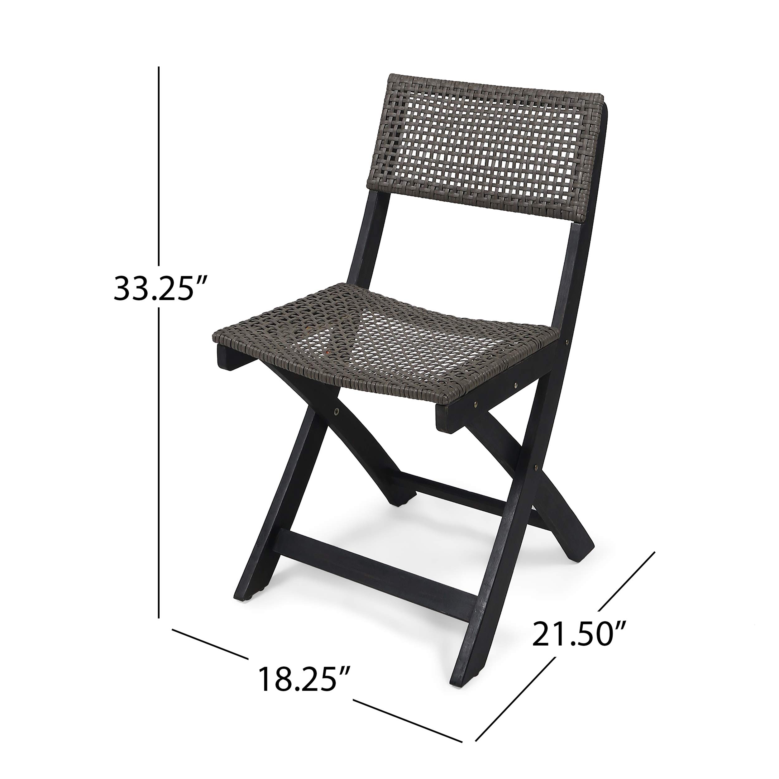 Premium Outdoor Acacia Wood Foldable Bistro Chairs with Wicker Seating (Set of 4) - Dark Gray Finish & Brown Wicker - Perfect for Patio, Garden, Cafe, and Restaurant Dining