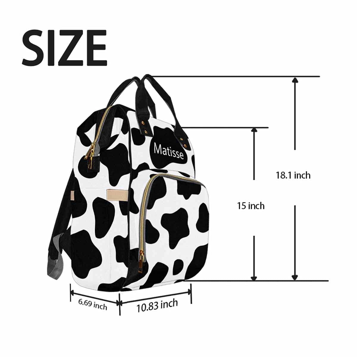 Personalized Black Diaper Backpack for Baby Girls & Boys - Custom Name Cows Print, Waterproof Multifunctional Travel Daypack for Moms & Dads - Perfect for Daycare, Outings & Baby Shower Gifts