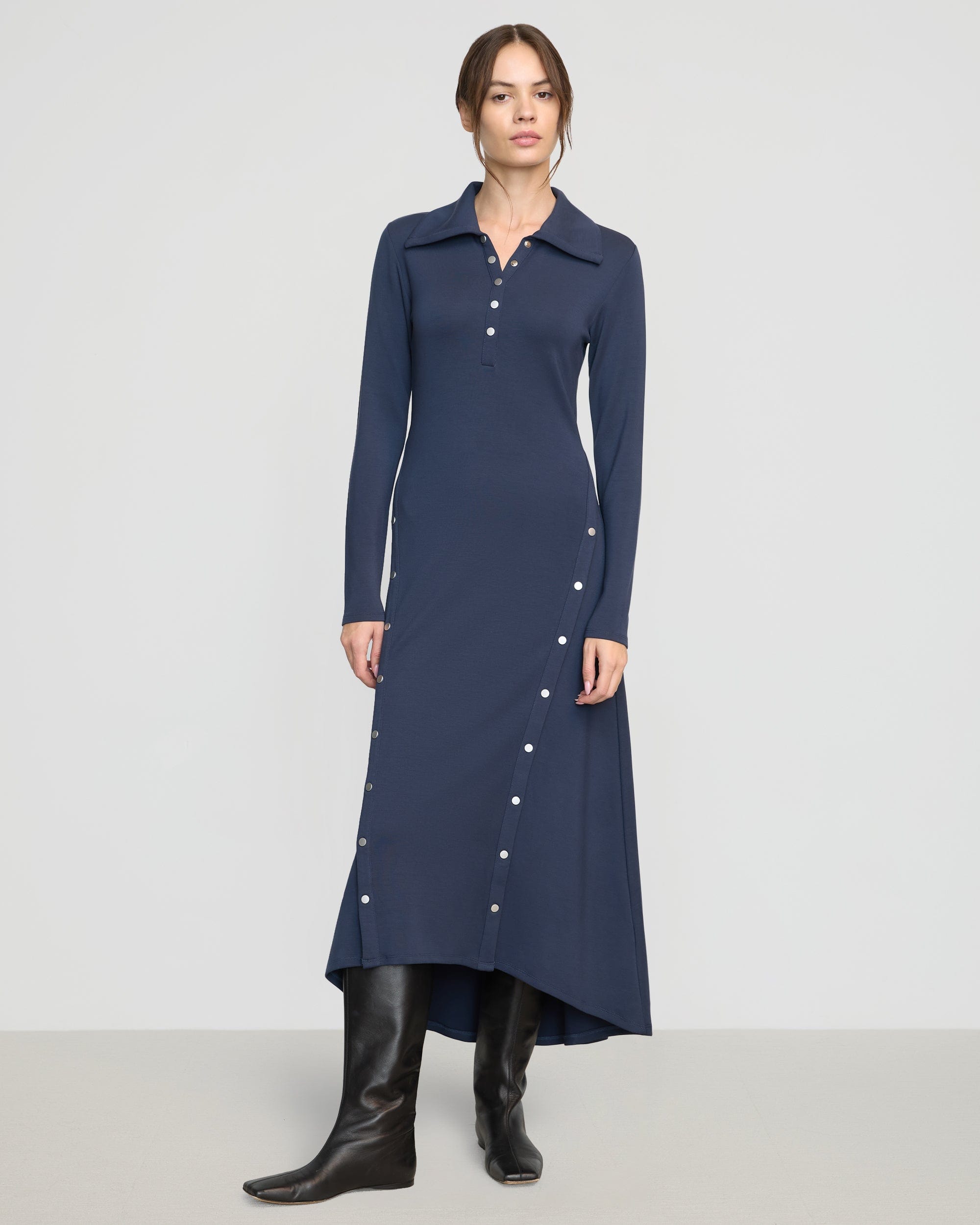 Shawna Button Accent Collared Dress for Women - Elegant Office & Party Wear - Perfect for Work, Dates & Special Occasions