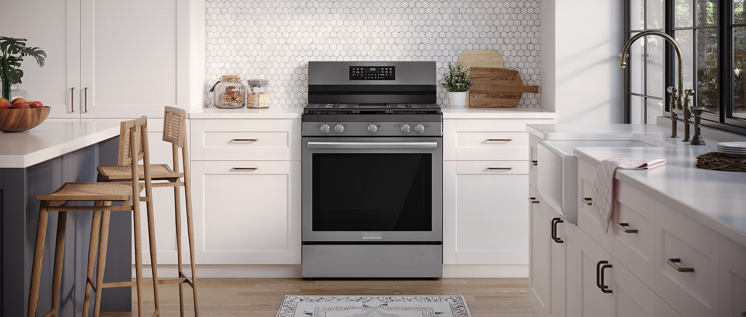 Frigidaire Gallery GCRG3060BD 30-Inch Smudge Proof Black Stainless Steel Gas Range - 5.1 Cu. Ft Capacity, Rear Control for Modern Kitchens - Perfect for Home Cooking, Baking & Family Meals