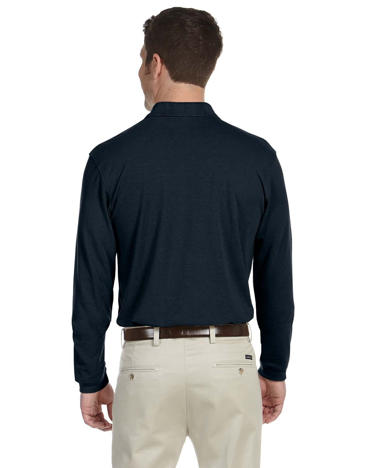 5.6 oz. Easy Blend Long-Sleeve Polo Shirt for Men - Comfortable Stretch Fabric, Navy Blue, Small Size - Perfect for Work, Golf & Casual Wear