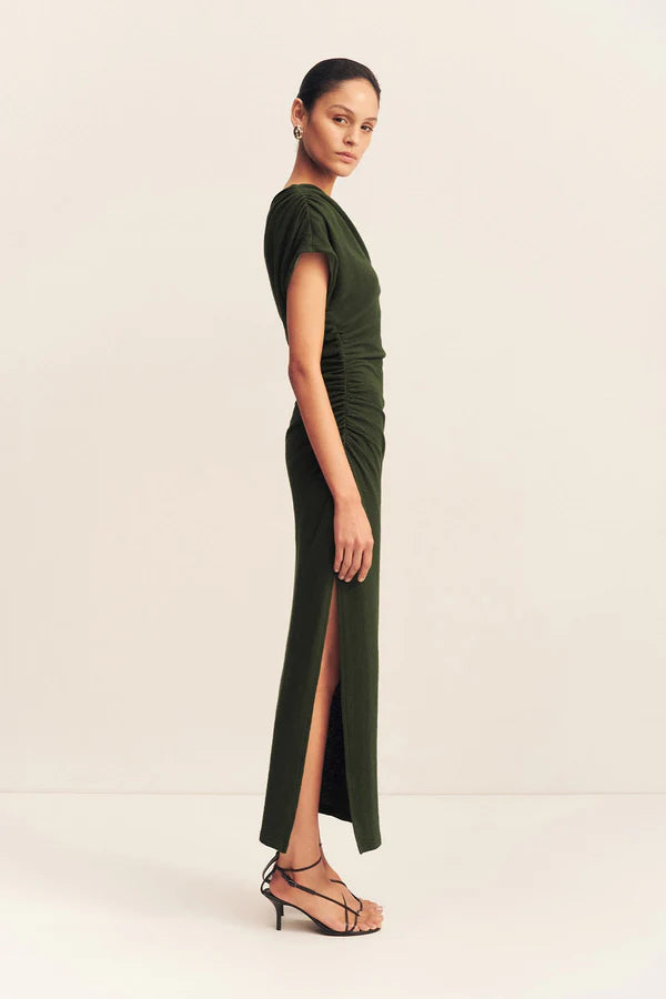 Beau Asymmetrical Midi Dress in Army Green - Women's Fashion A-Line Flowy Dress for Casual Outings, Date Nights & Special Occasions