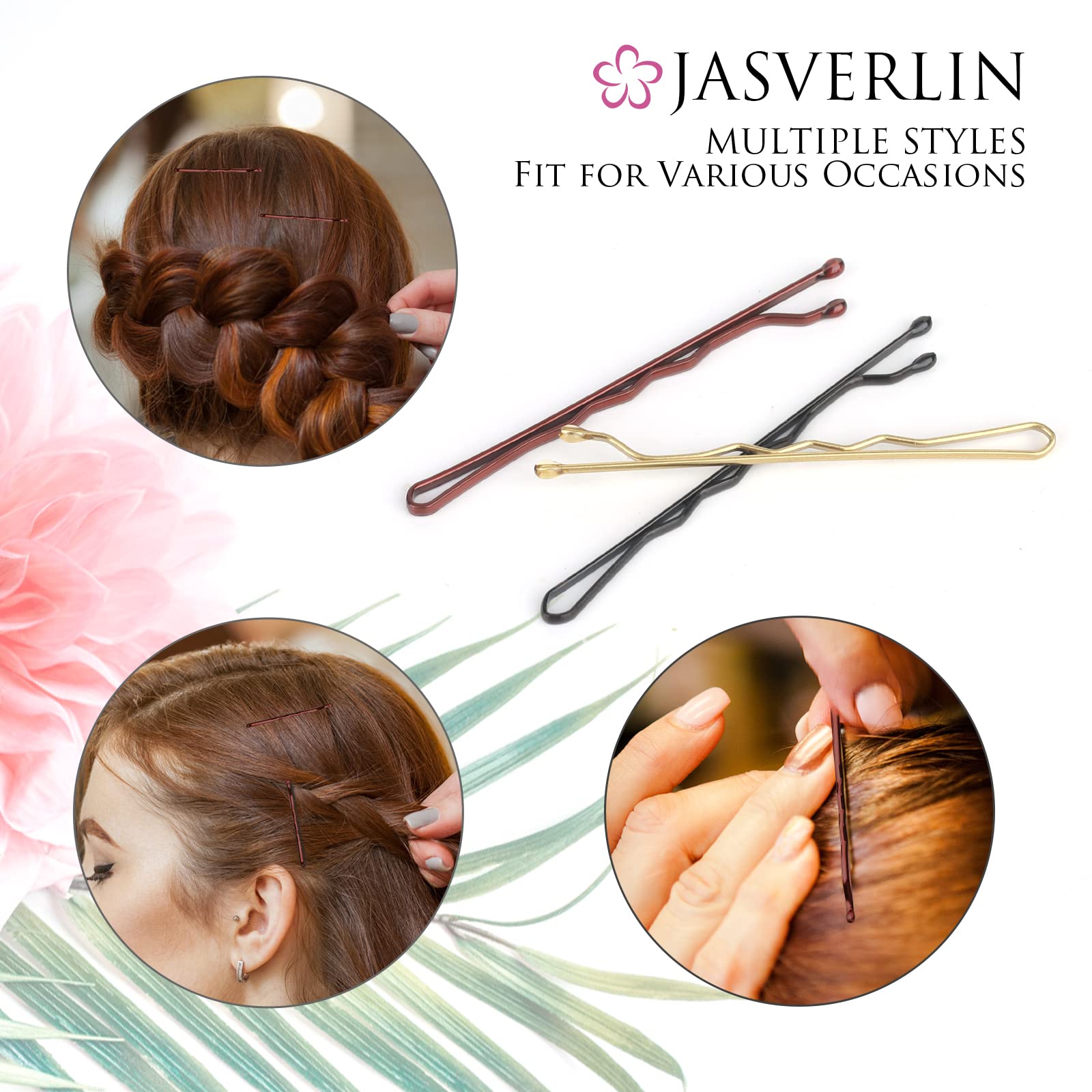 JASVERLIN Large Bobby Pins - 100pcs Brown Hair Clips for Women & Girls (2 3/8 Inch) - Strong Hold, Slide-Proof Hair Accessories for Buns, Braids & Updos - Bulk Pack for Salon, Wedding & Everyday Use