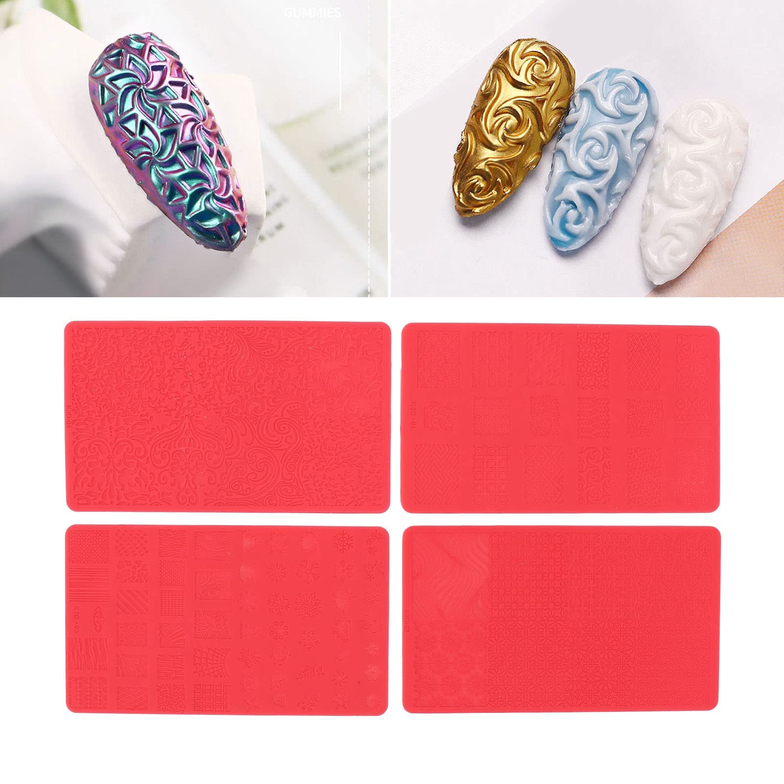 4PCS 3D Relief Nail Art Stencils - Soft Silicone Nail Printing Templates for DIY Salon Nail Design, Airbrush Nail Art, and Beauty Carving | Perfect for Home Manicures, Nail Salon Professionals, and Creative Nail Art Enthusiasts