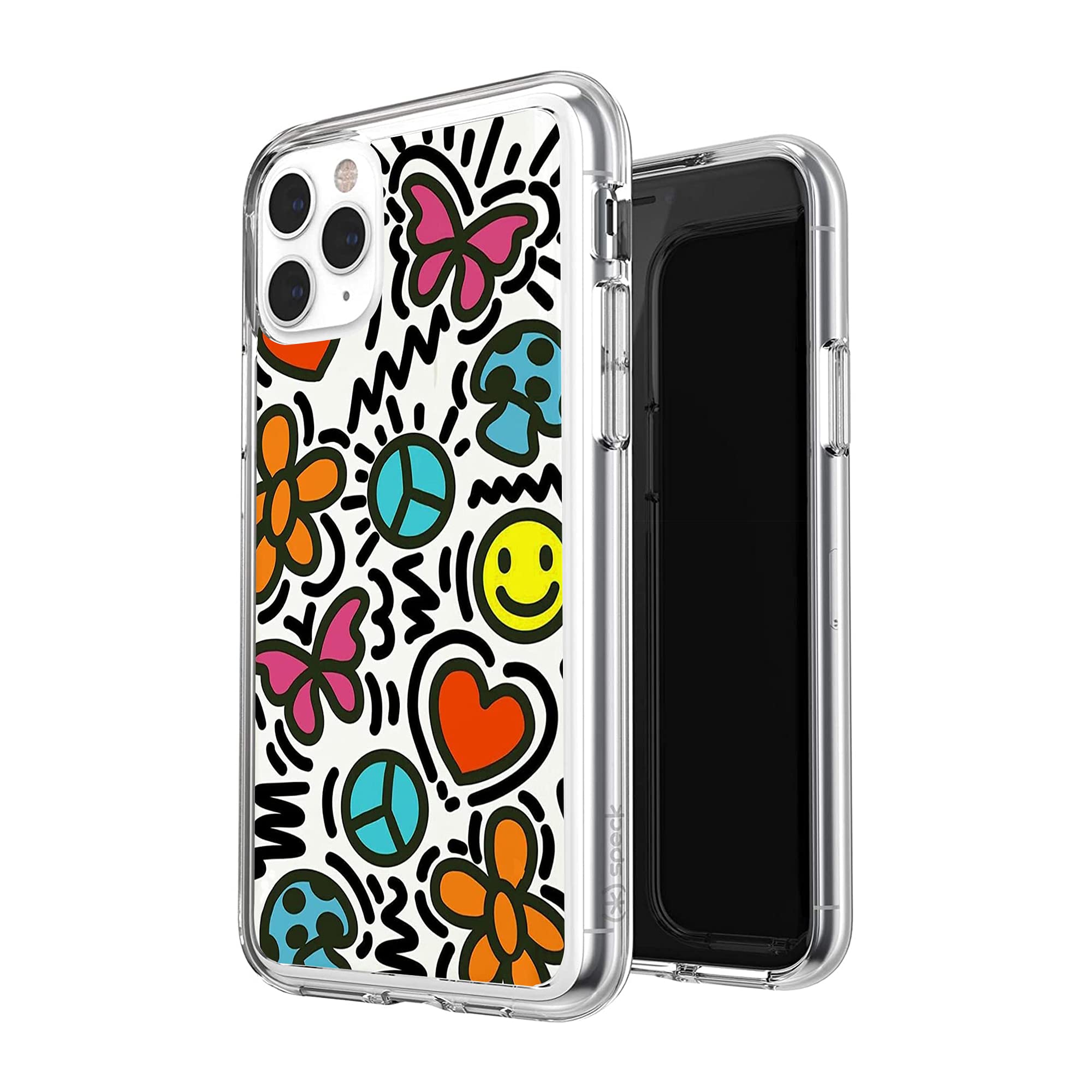 Trippy Happy Face iPhone 11 Case - Colorful Hippie Abstract Peace Sign Design for Women | Cute Transparent Flexible TPU Shockproof Protective Cover | Perfect for Music Festivals, Boho Style & Everyday Use