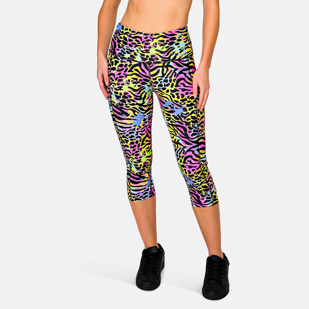 Rainbow Tiger Retro Reboot Capri Pants - Vintage 90s Style High Waisted Stretch Jeans for Women | Perfect for Casual Wear, Street Fashion & Summer Outfits