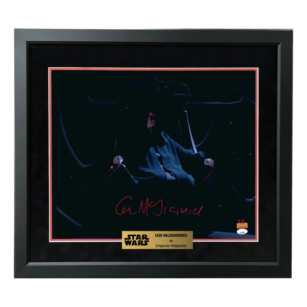 Ian McDiarmid Autographed 16x20 Star Wars Emperor Palpatine Framed Photo with JSA COA - Limited Edition #D/5 - Perfect for Star Wars Collectors and Home Theater Decor