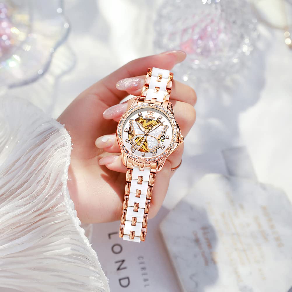 OLEVS Women's Automatic Diamond Watch - Waterproof Dress Watch for Everyday & Formal Wear
