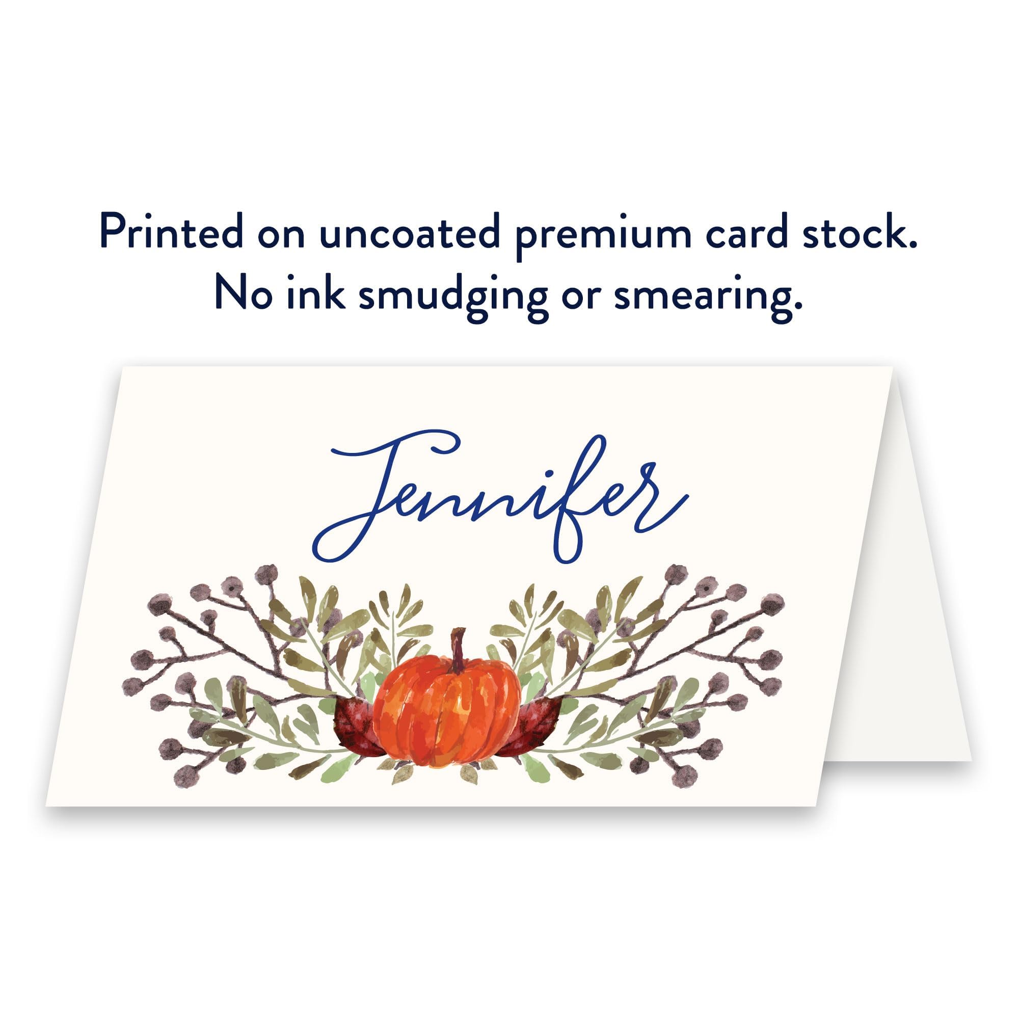 Premium Thanksgiving Table Place Cards with Pumpkin & Fall Leaves Design - 50 Pack Tent Style Name Cards for Holiday Dinner Settings - Handcrafted in USA | Perfect for Autumn Gatherings, Family Feasts & Thanksgiving Decor
