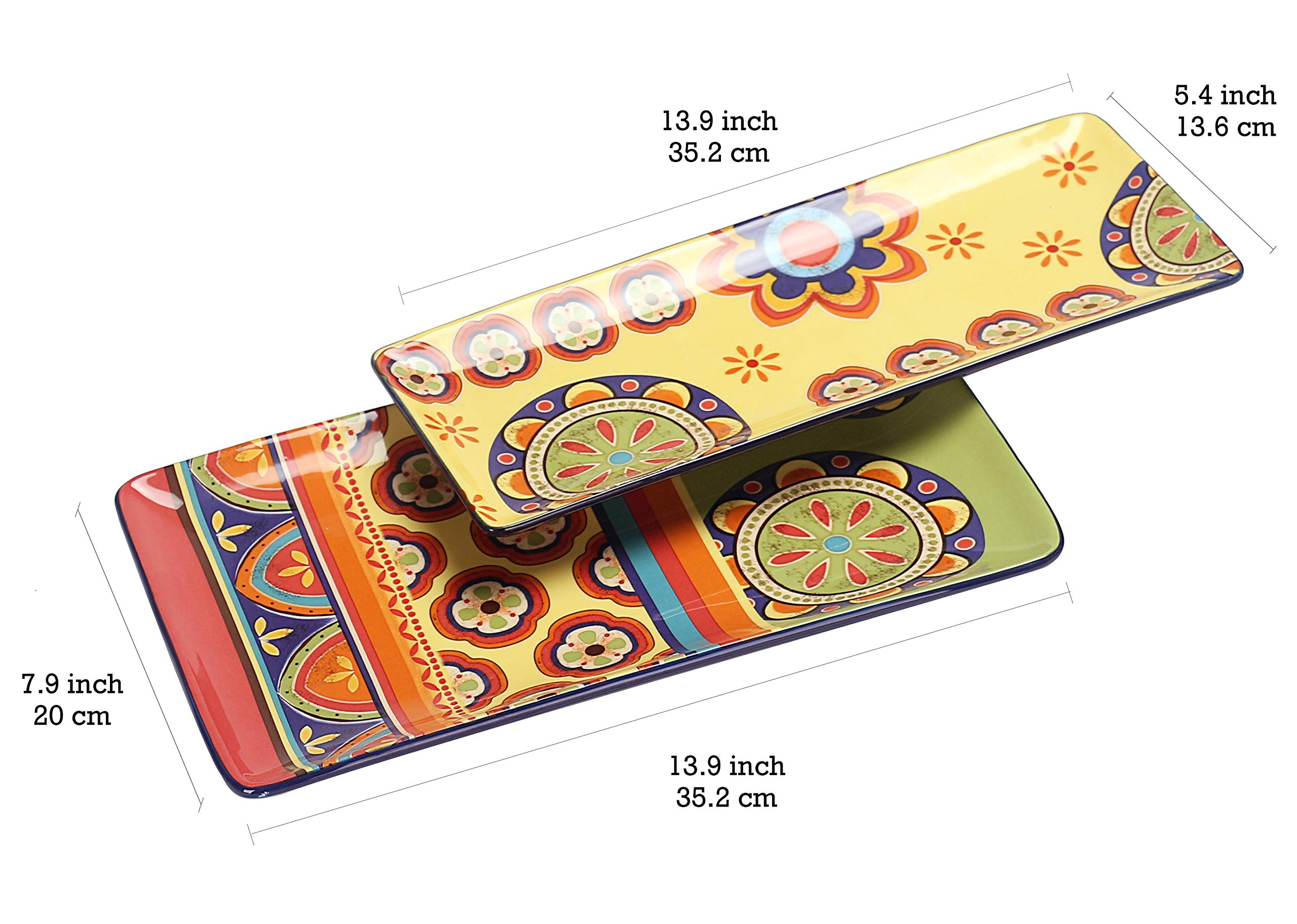 Bico Tunisian Ceramic 14 Inch Rectangular Serving Platter Set of 2 - Large Dish for Salad, Pasta, Cheese, Appetizers | Microwave & Dishwasher Safe | Perfect for Dinner Parties, Entertaining & Holiday Gatherings