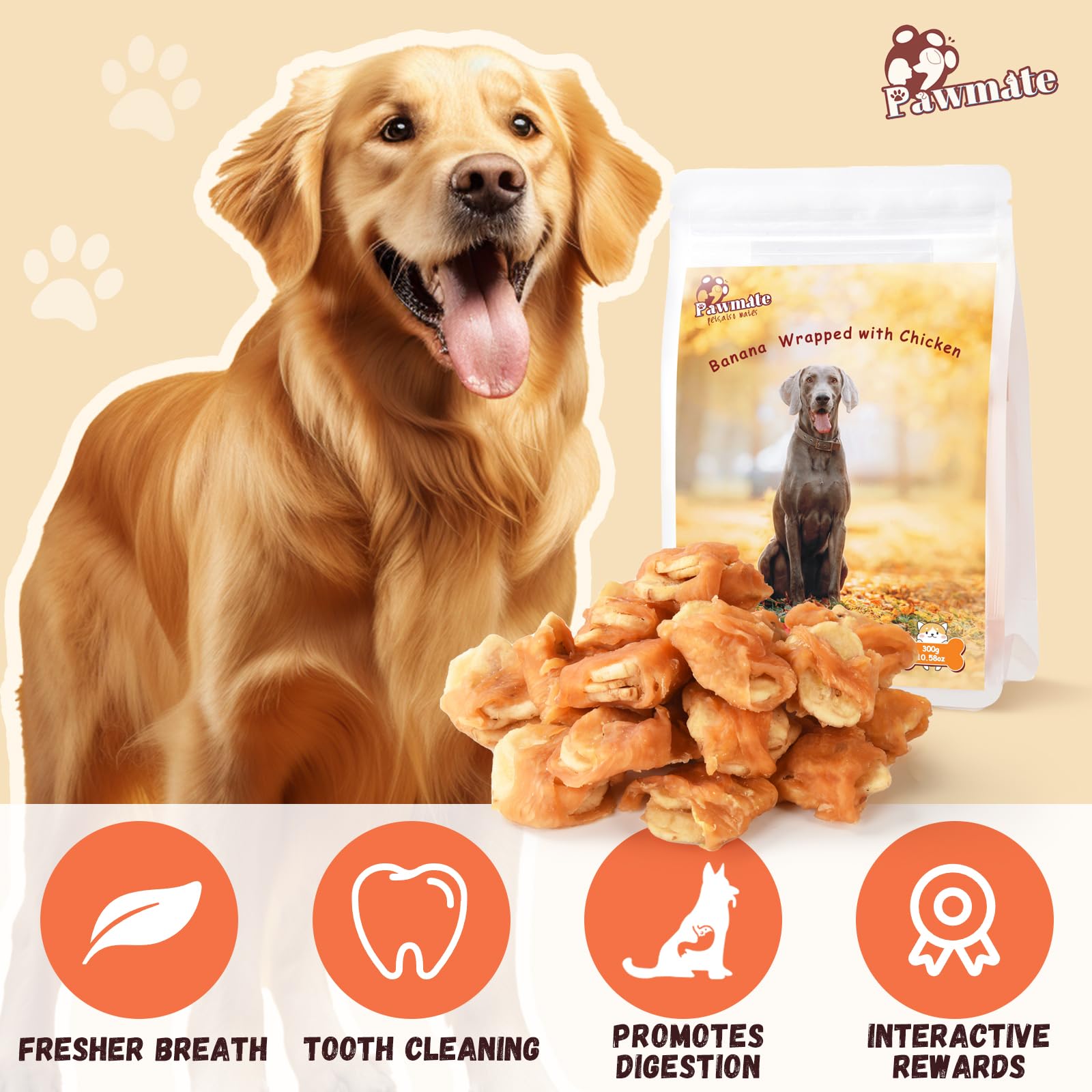 Healthy Chicken Wrapped Banana Slices Dog Treats - Low Fat, Rawhide-Free Soft Chews with Taurine for Small Dogs | Perfect Training Snacks & Reward Treats for Puppies and Adult Dogs