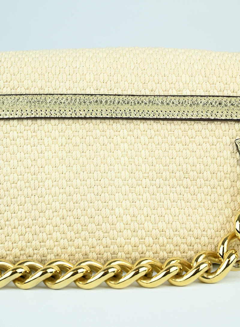 Versace Shoulder Bag in Cream Knit - Elegant Designer Handbag for Women, Perfect for Parties, Work & Everyday Use