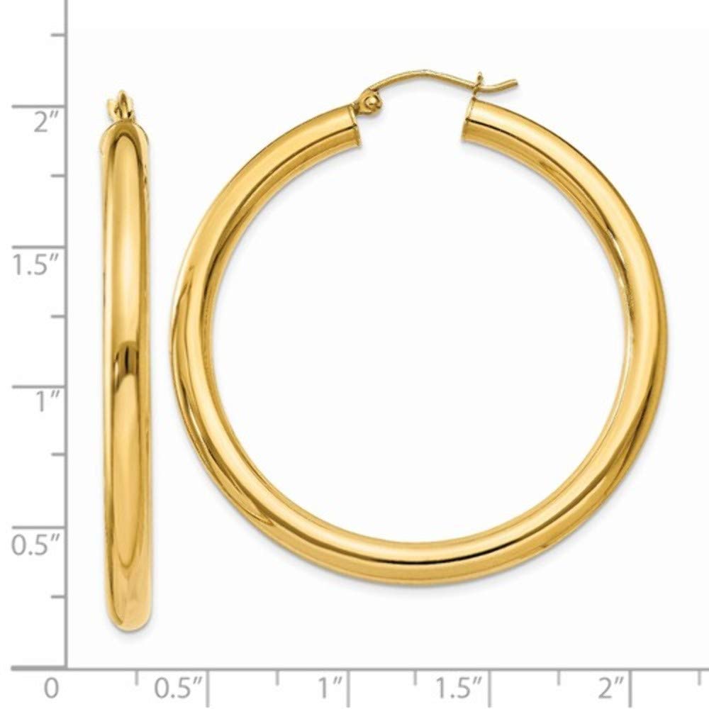 10K Yellow Gold Polished 4mm x 45mm Tube Hoop Earrings for Women - Classic Dainty Everyday Jewelry Gift for Birthday, Anniversary & Special Occasions